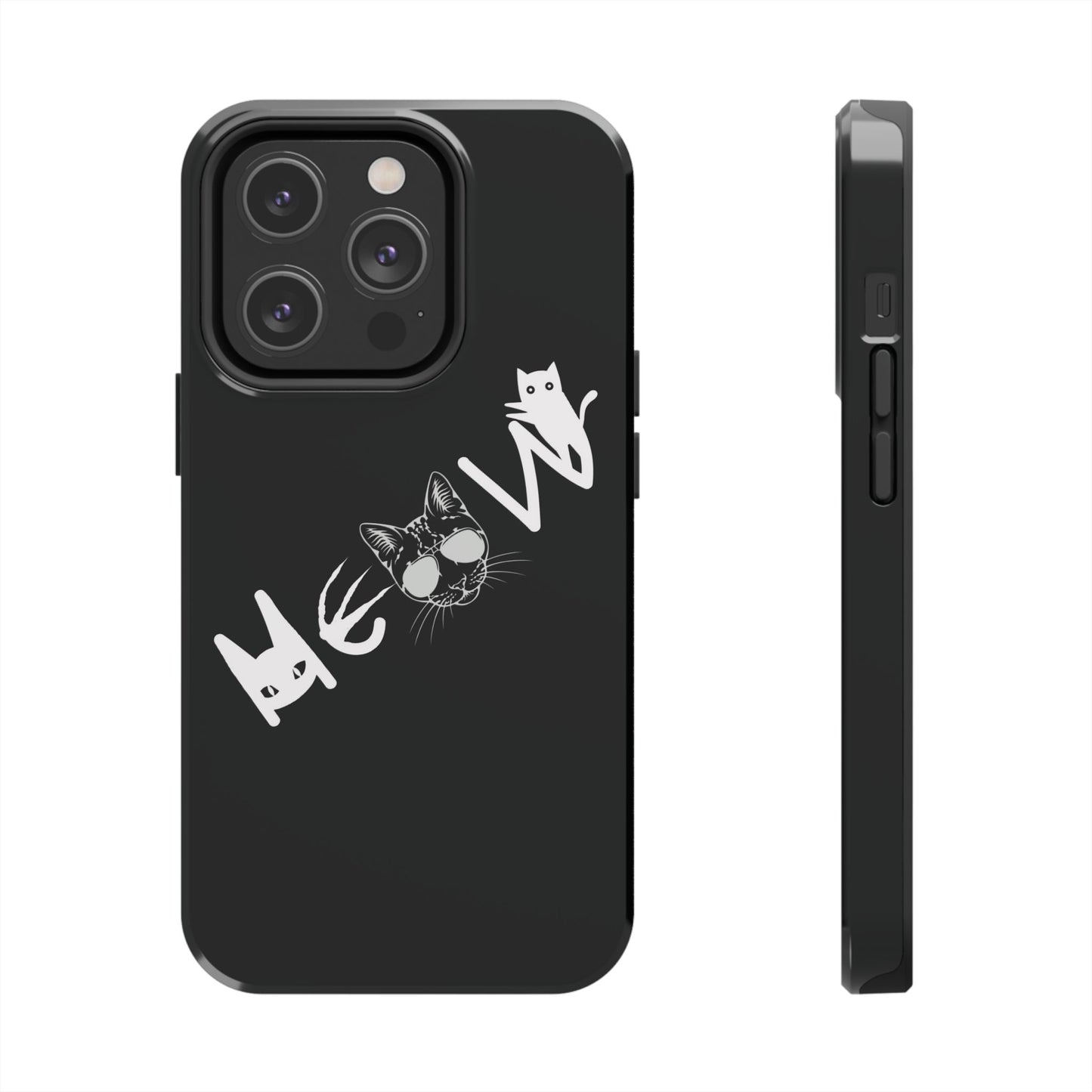 Meow Tough Phone Cases, iPhone & Samsung cases, wireless charging, cats, sassy, kitty, gender neutral, gifts, Halloween, birthday, Christmas