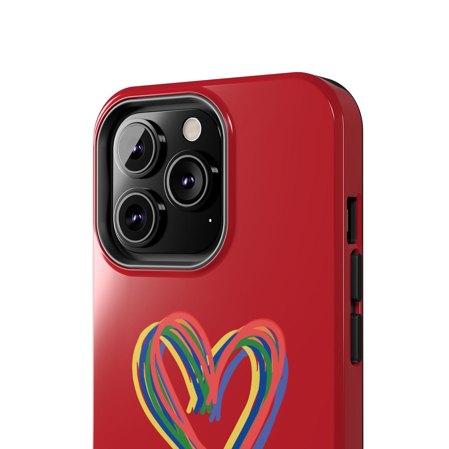 Rainbow Hearts Tough Phone Case, Red Phone Cover, Smartphone Case, Heart Pattern Phone Shell, Phone Hard Case, Colorful, Wireless Charging