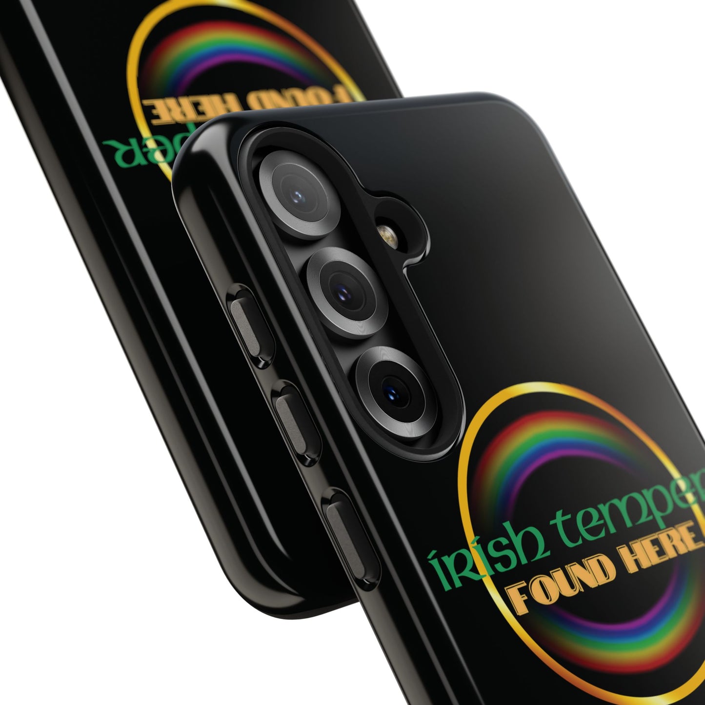 Irish Temper Found Here Black Tough Phone Cases, iPhone & Samsung cases, wireless charging, gifts, St Patricks Day, Birthday, Christmas