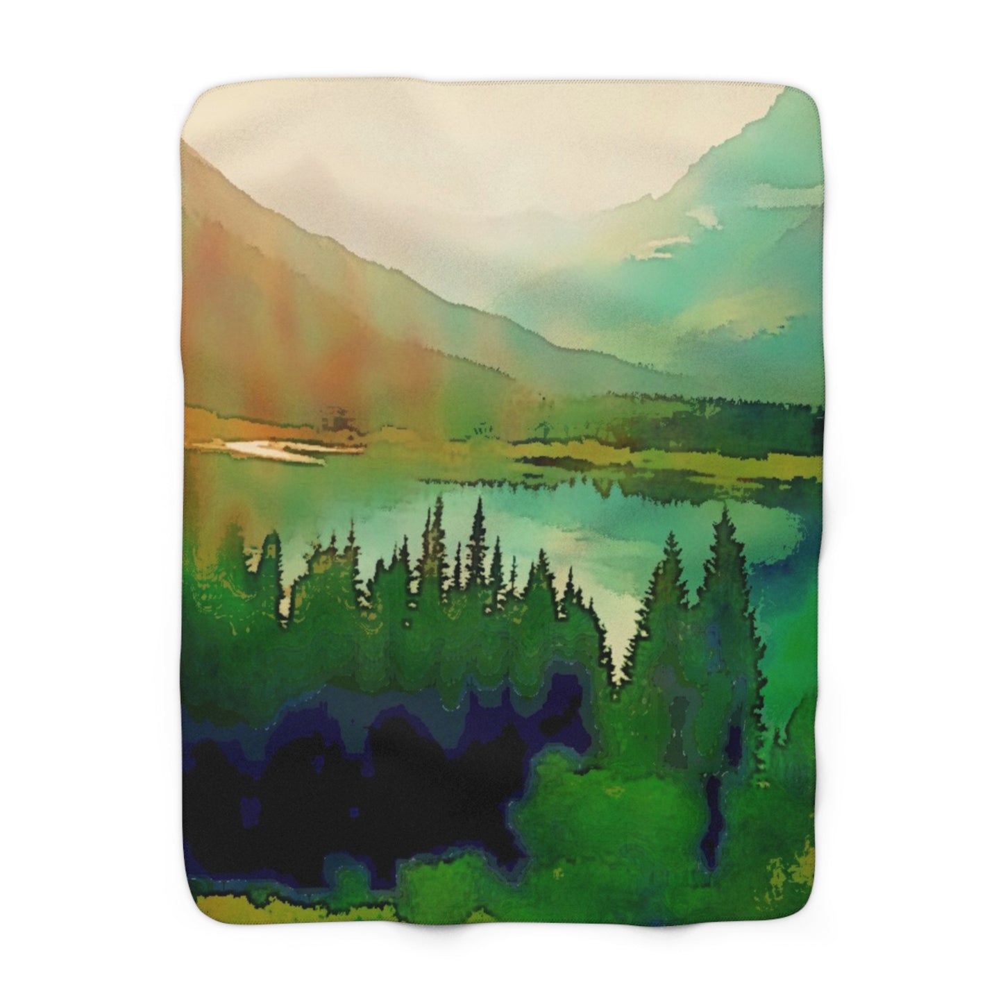 Mountain Lake Sherpa Fleece Blanket, Custom Artwork, Decor, Throw, Cozy, Gift, Holidays, Trees, Forest, Nature, Rustic, Christmas, Warm