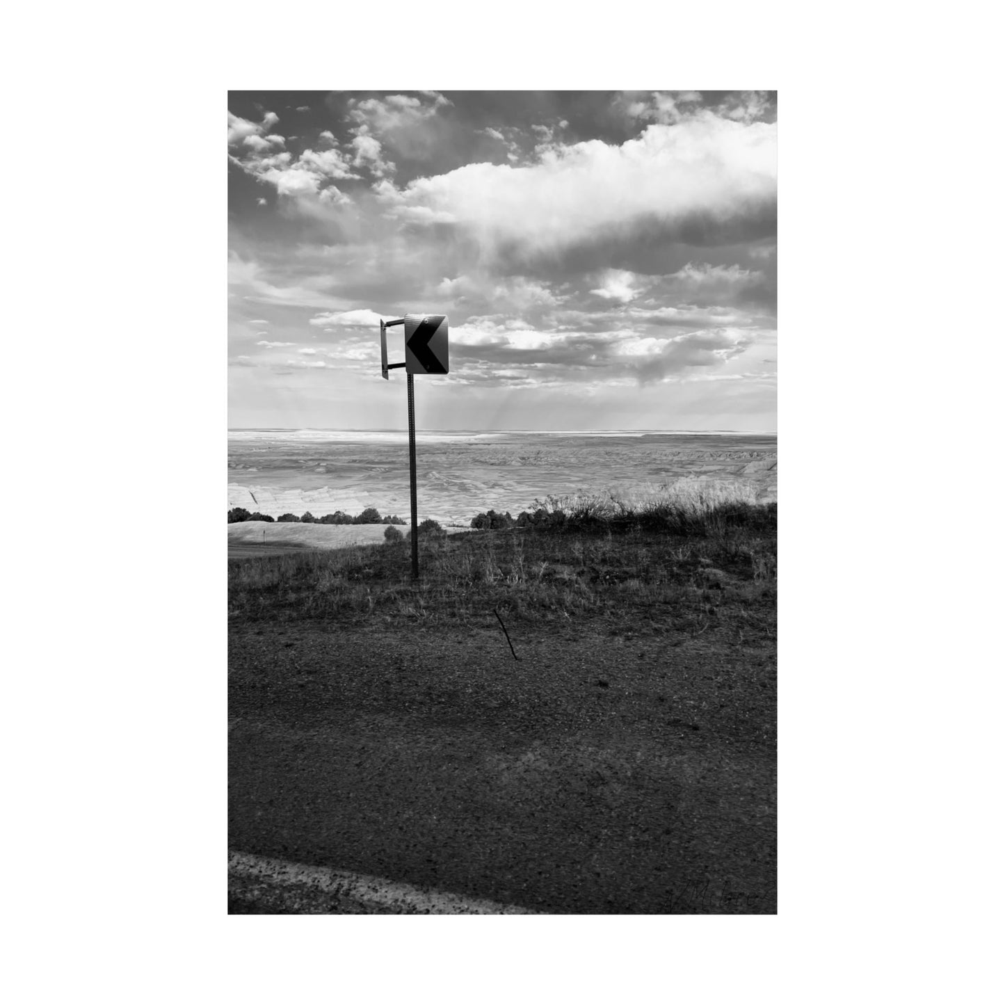 Road Sign Matte Vertical Poster, Badlands, Landscape, Black and White, Wall Art, Photo, Artwork, Decor, Gift, Nature, Warning