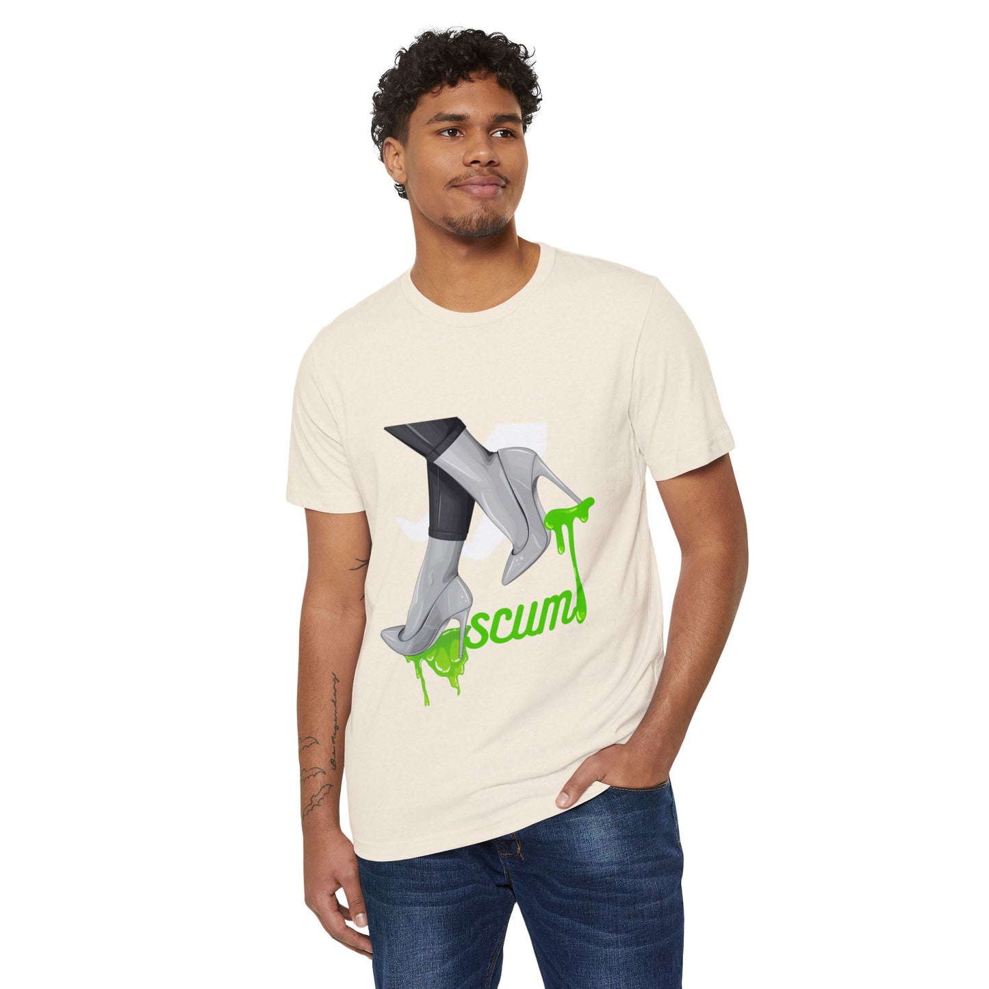 Graphic Tee Unisex Recycled Organic T-Shirt, High Heels Dripping Scum Tee, Fashionable Eco-Friendly Shirt, Sustainable Streetwear Top,