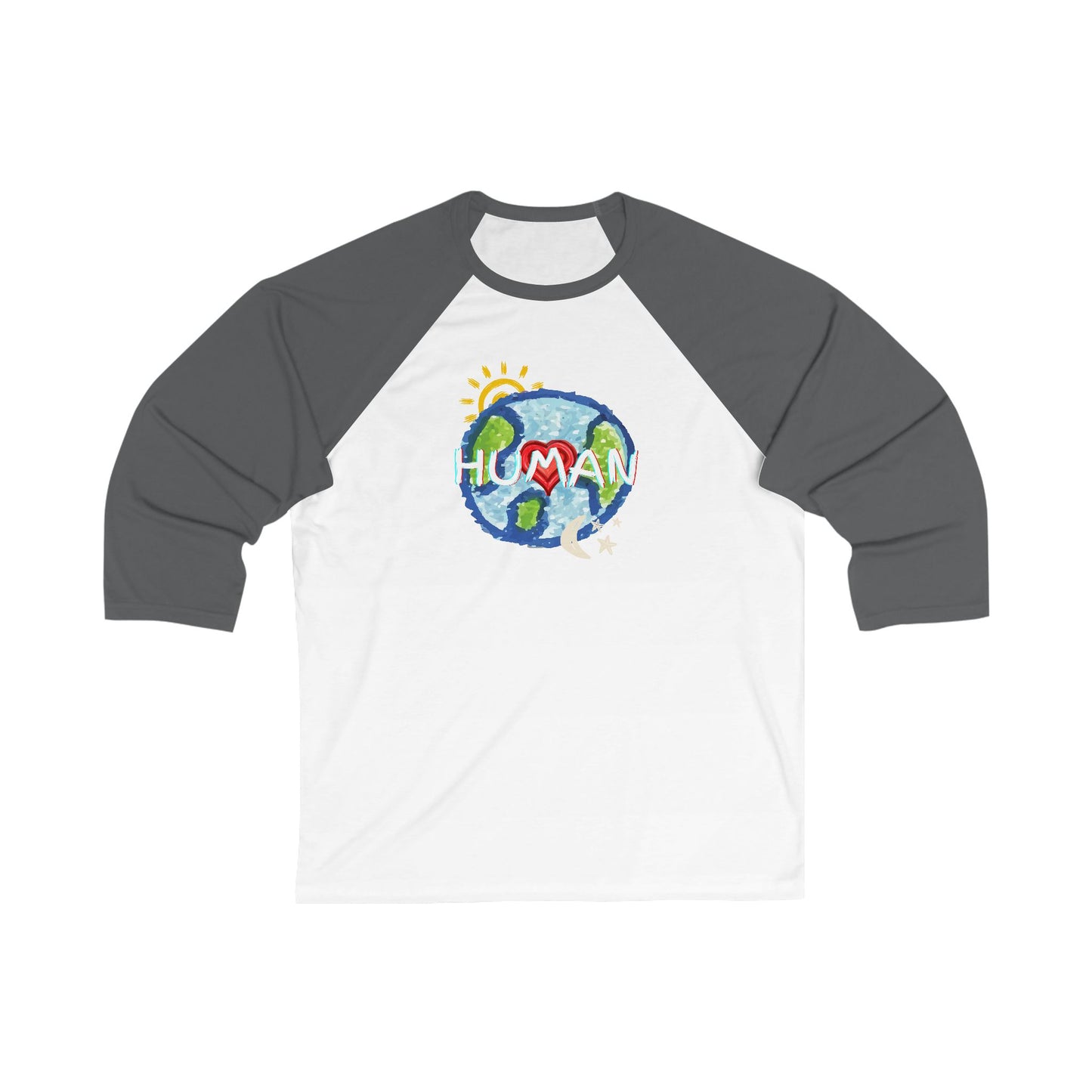 Human Unisex 3\4 Sleeve Baseball Tee, whole world, sun, moon, stars, inclusion, equality, gender neutral, gifts for women men teens friends