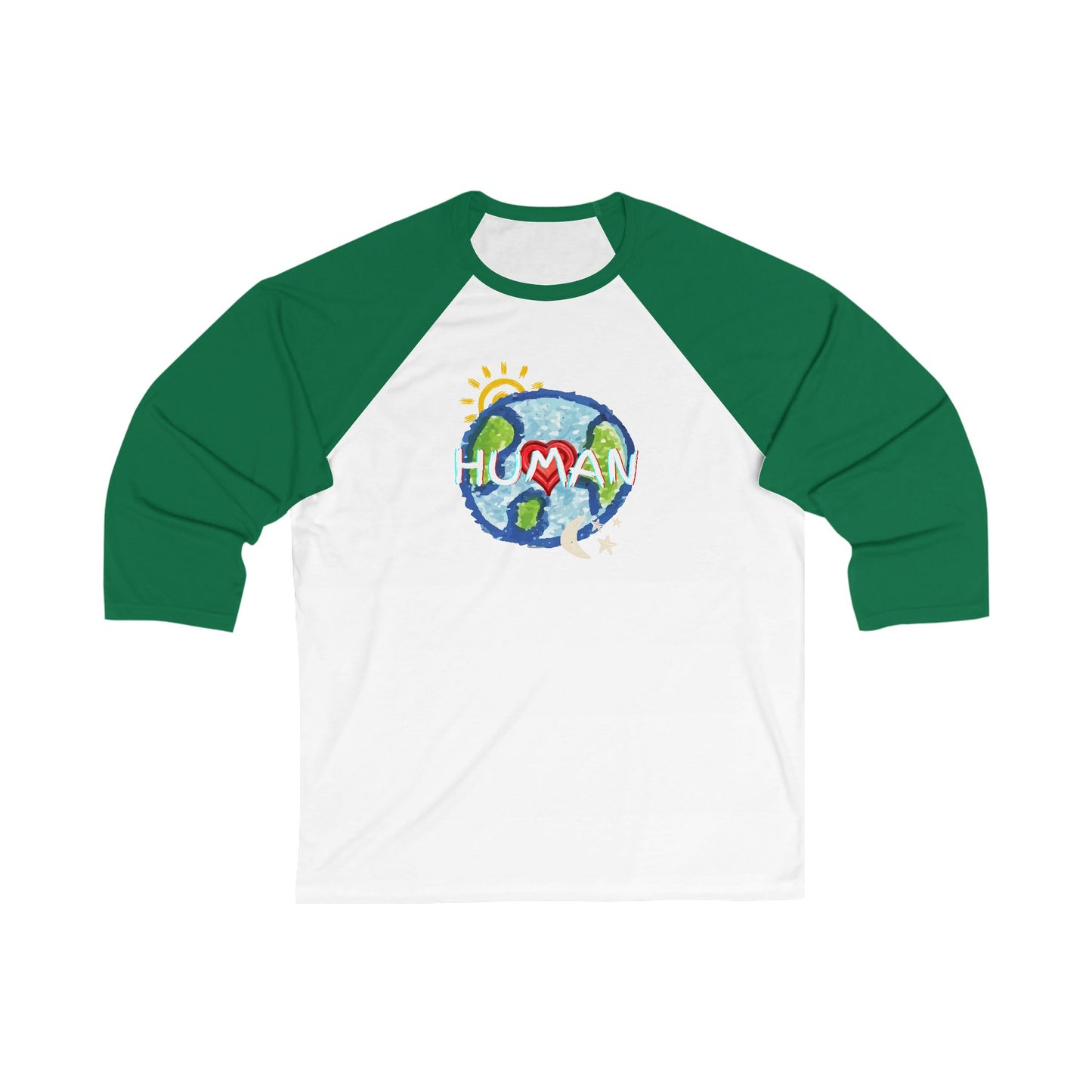 Human Unisex 3\4 Sleeve Baseball Tee, whole world, sun, moon, stars, inclusion, equality, gender neutral, gifts for women men teens friends