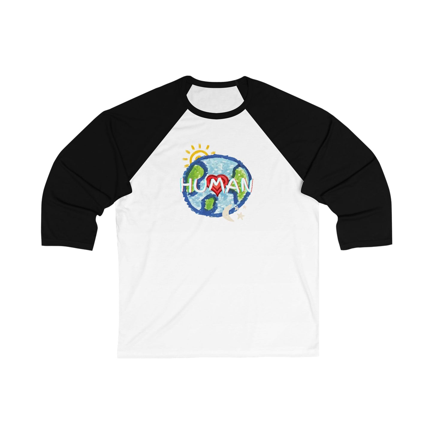 Human Unisex 3\4 Sleeve Baseball Tee, whole world, sun, moon, stars, inclusion, equality, gender neutral, gifts for women men teens friends
