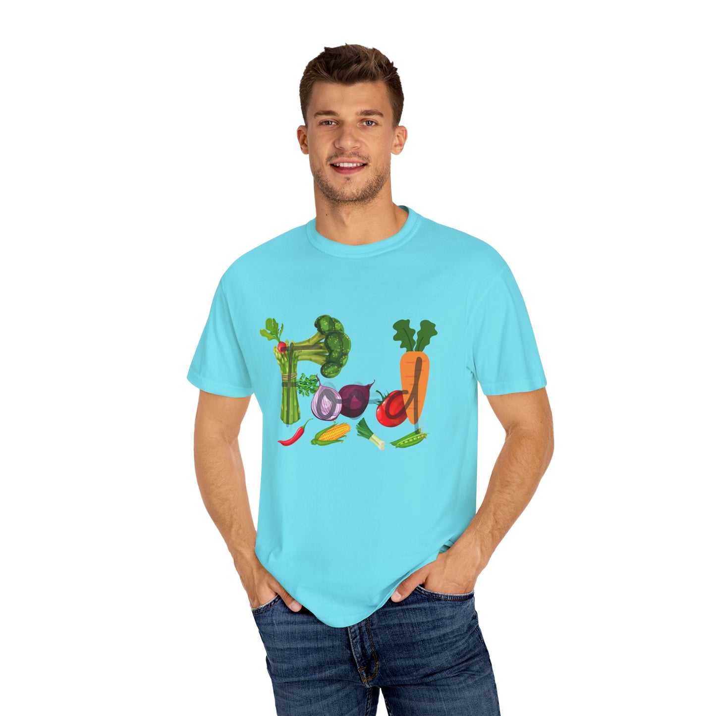 Food Unisex Garment-Dyed T-shirt, vegetables, healthy, groceries, snacks, cooking, gender neutral, casual, relaxed, soft, preshrunk cotton