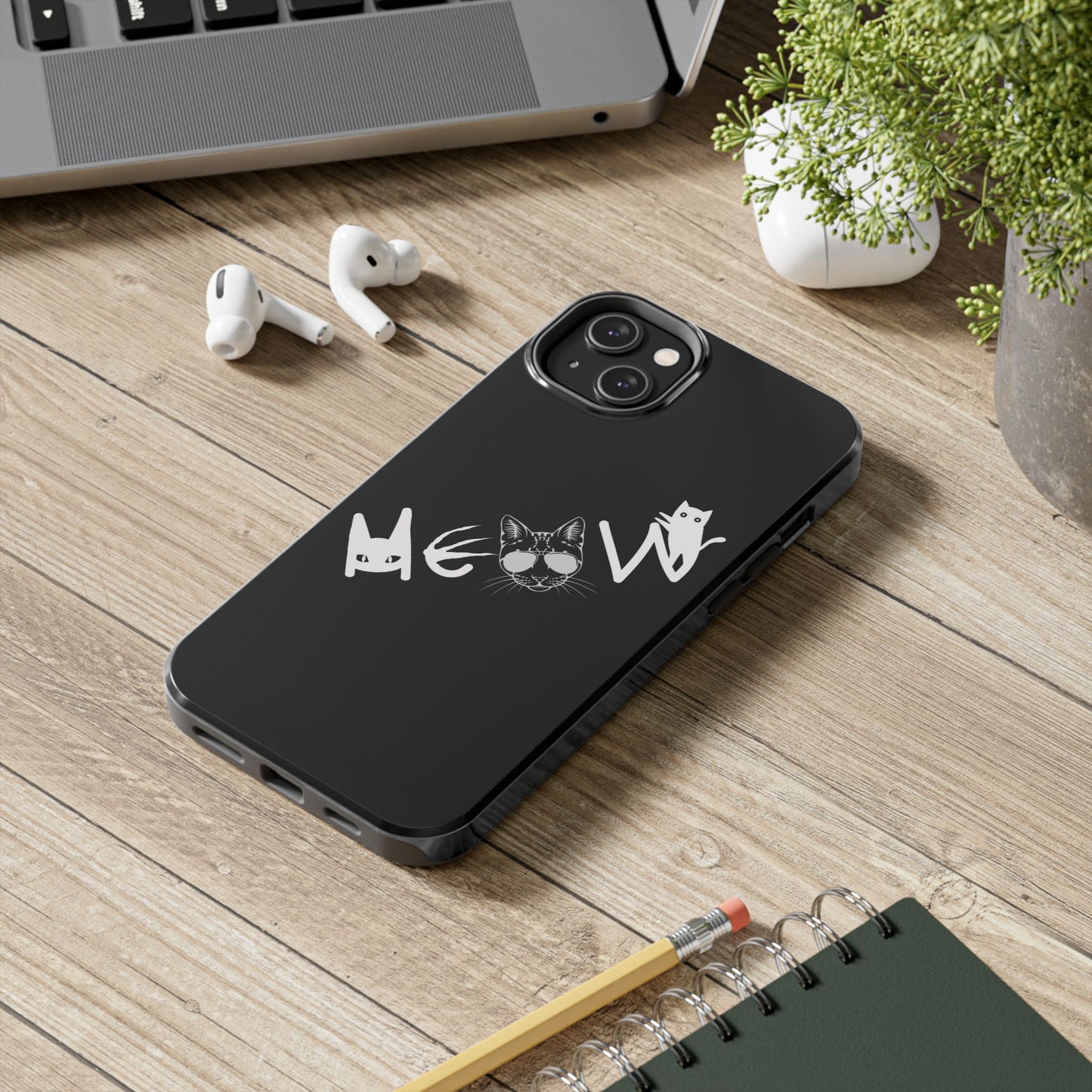Meow Tough Phone Cases, iPhone & Samsung cases, wireless charging, cats, sassy, kitty, gender neutral, gifts, Halloween, birthday, Christmas