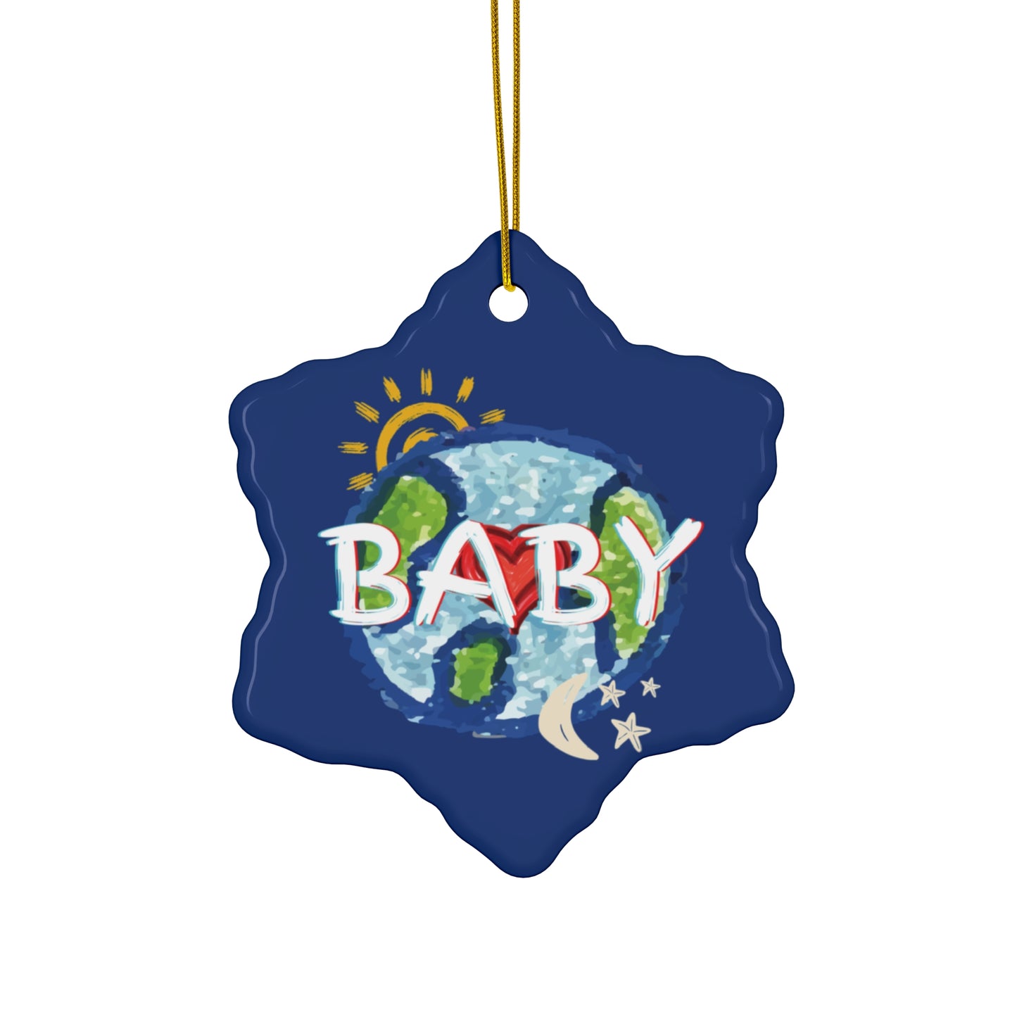 BABY Hanging Ceramic Ornament, Whole World, Sun Moon & Stars, Heart, Circle Snowflake Heart Star, Christmas Tree, Holiday, Birthday, Gifts