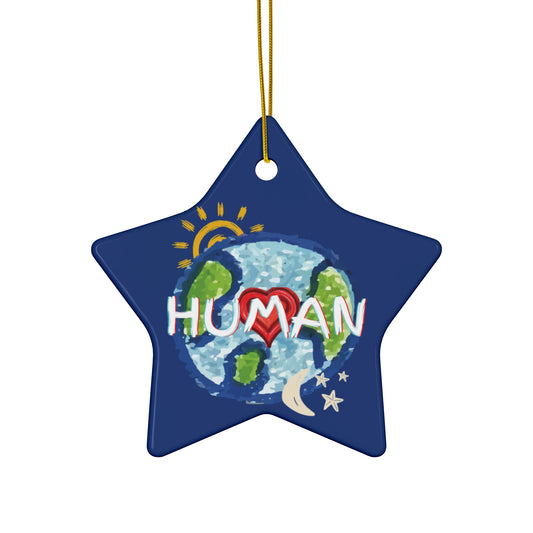HUMAN Hanging Ceramic Ornament, Whole World, Sun Moon & Stars, Heart, Circle Snowflake Heart Star, Christmas Tree, Holiday, Birthday, Gifts