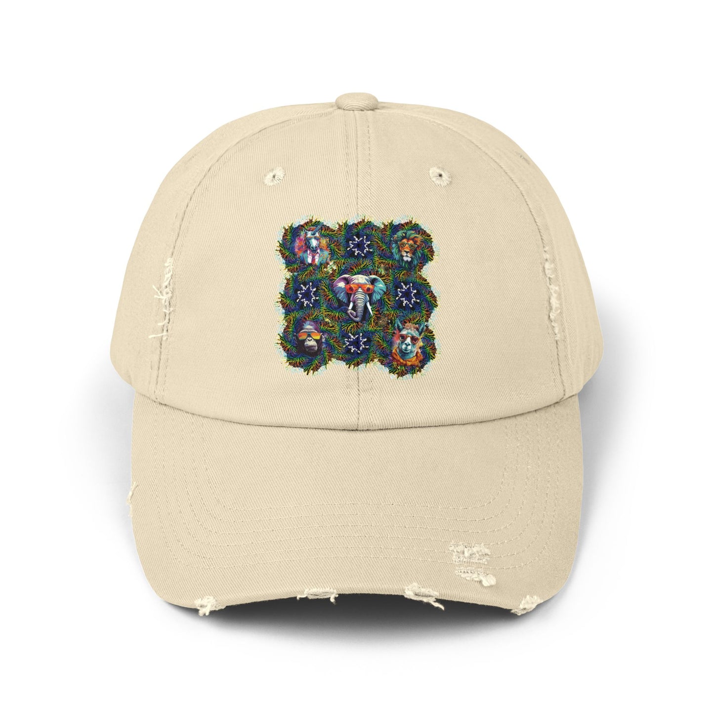 Wild & Cool Creatures Unisex Distressed Cap, Graphic Art, Animals, Gift, Hats, Cotton Twill, Adjustable, Gifts for Women Men Friends Teens