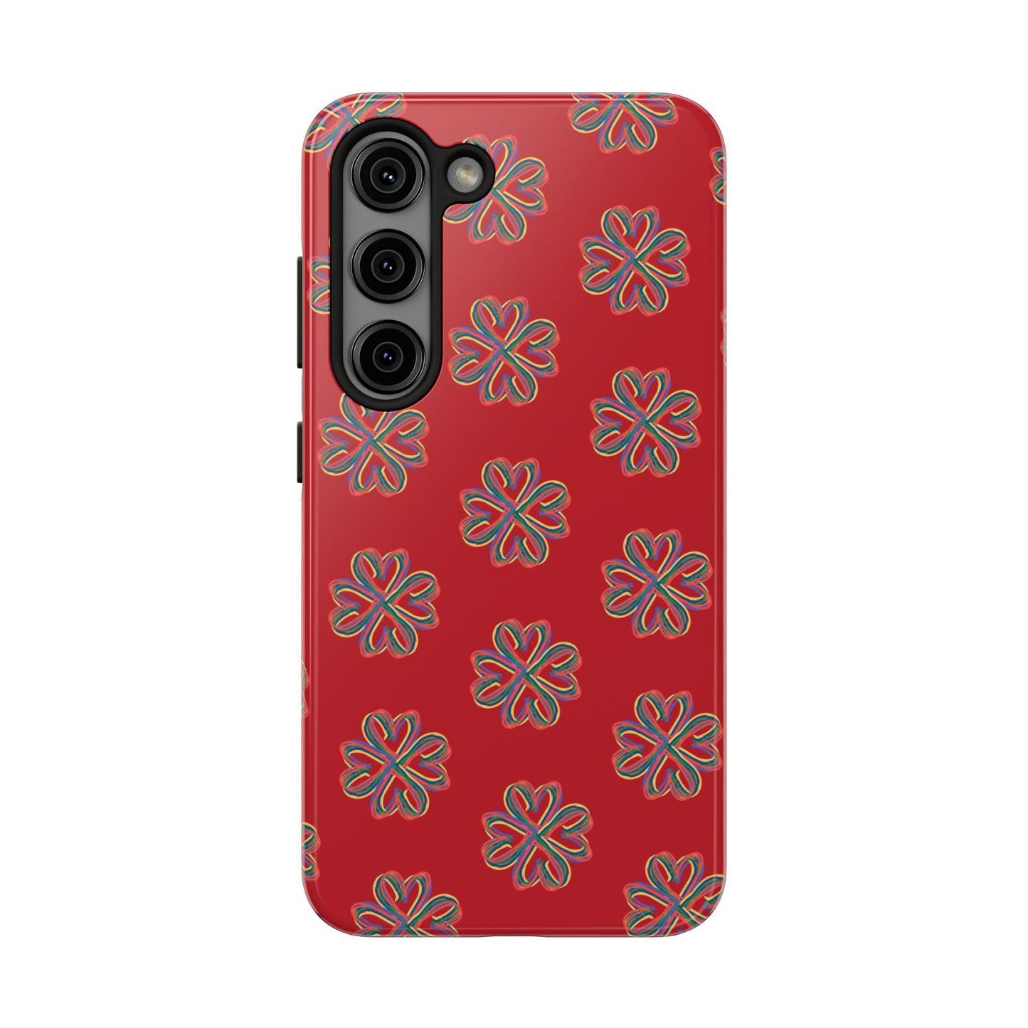 Floral Tough Phone Case, Red Phone Cover, Protective Tech Accessory, Botanical Phone Shell, Gift for Gardeners, Colorful, Wireless Charging