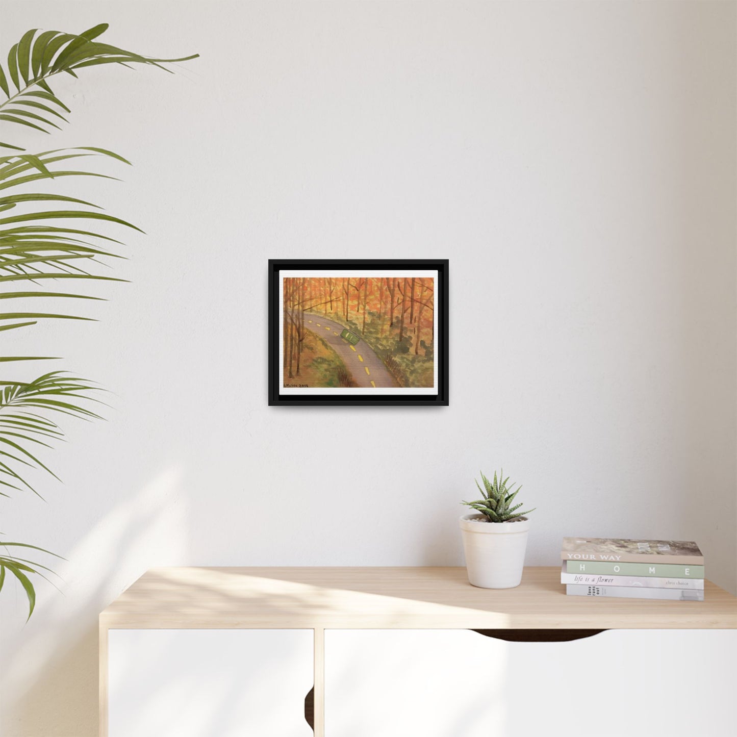 Black Frame Autumn Drive in the Country, Original Watercolor Matte Print, Fall Leaves, Nature, Trees, Artwork, Wall Art, Gift, Colorful