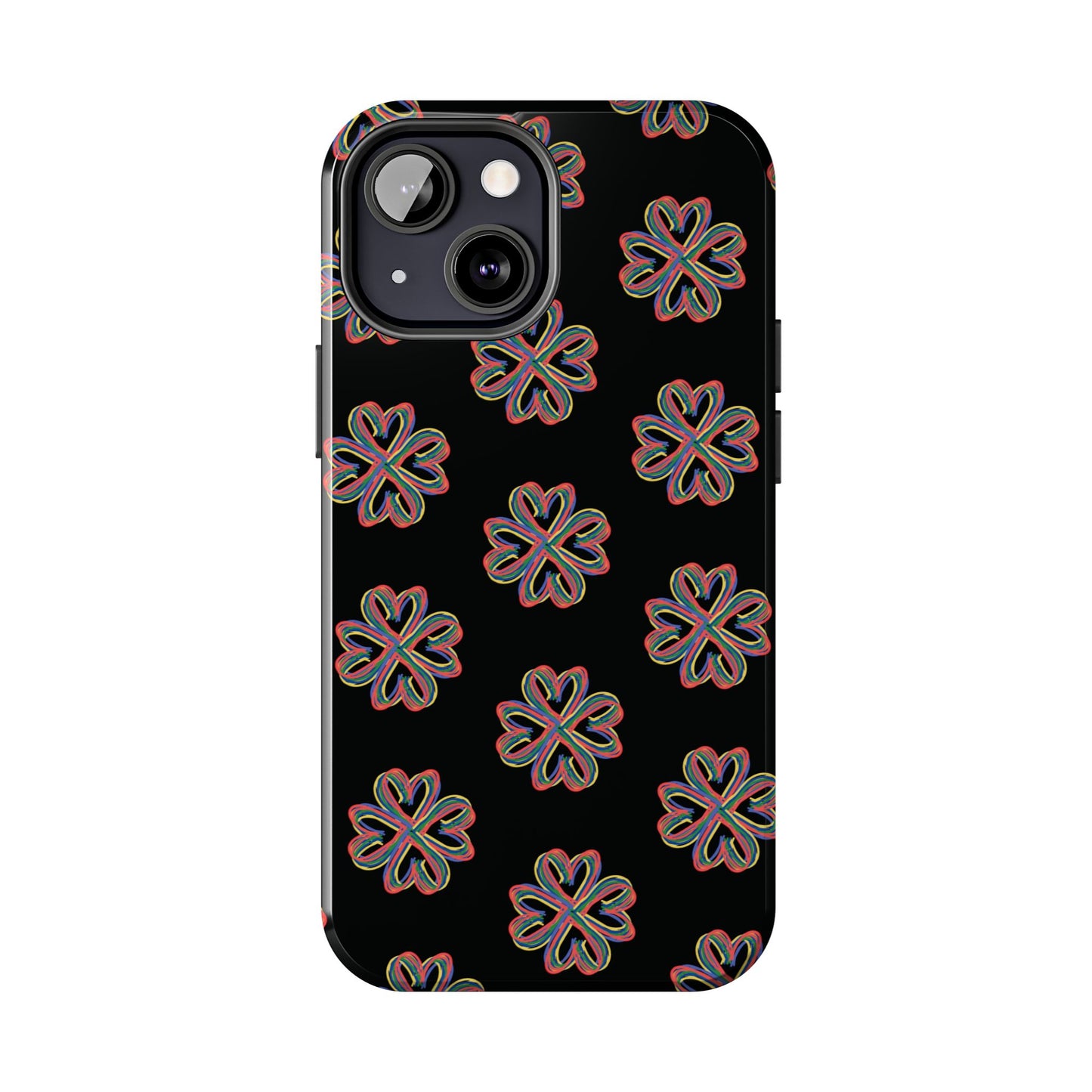 Tough Phone Cases, Floral Phone Cover, Protective Floral Case, Colorful Phone Shell, Black Phone Case, Wireless Charging