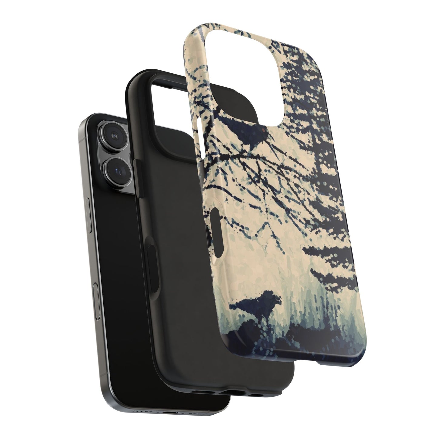 Crows in Forest Tough Phone Cases, iPhone & Samsung cases, wireless charging, crows, trees, birds, original artwork, gifts, Halloween