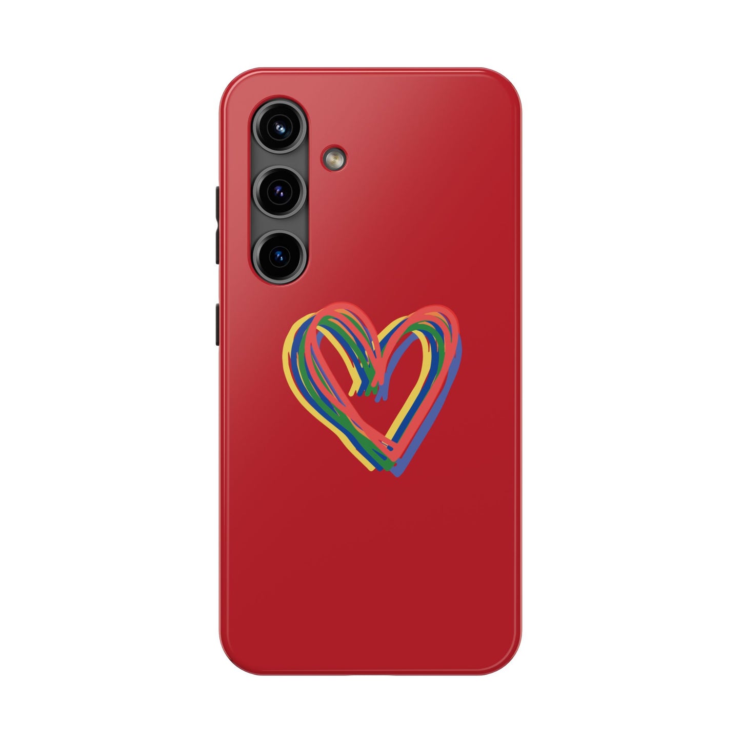 Rainbow Hearts Tough Phone Case, Red Phone Cover, Smartphone Case, Heart Pattern Phone Shell, Phone Hard Case, Colorful, Wireless Charging