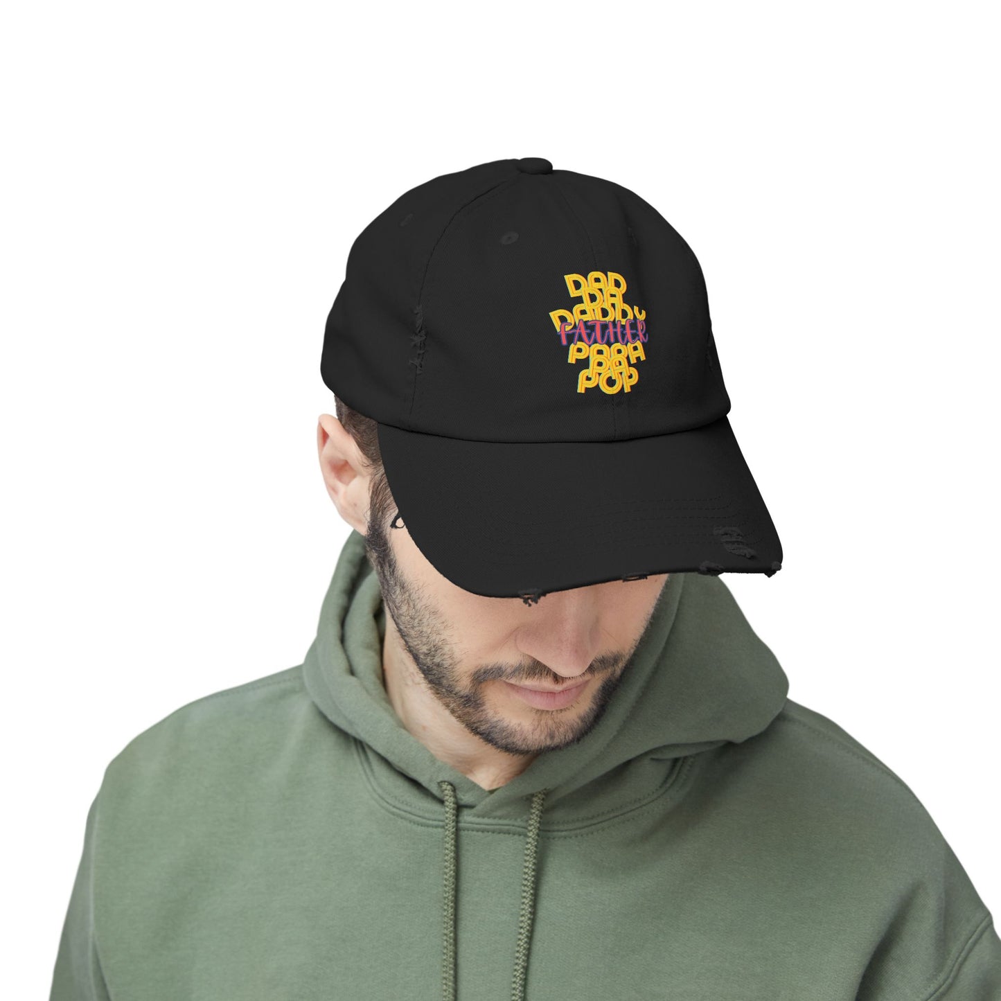 Father Unisex Distressed Cap, Dad Da Daddy Papa Pa Pop, Fathers Day, Gift, Hats, Cotton Twill, Adjustable, Gifts for Men