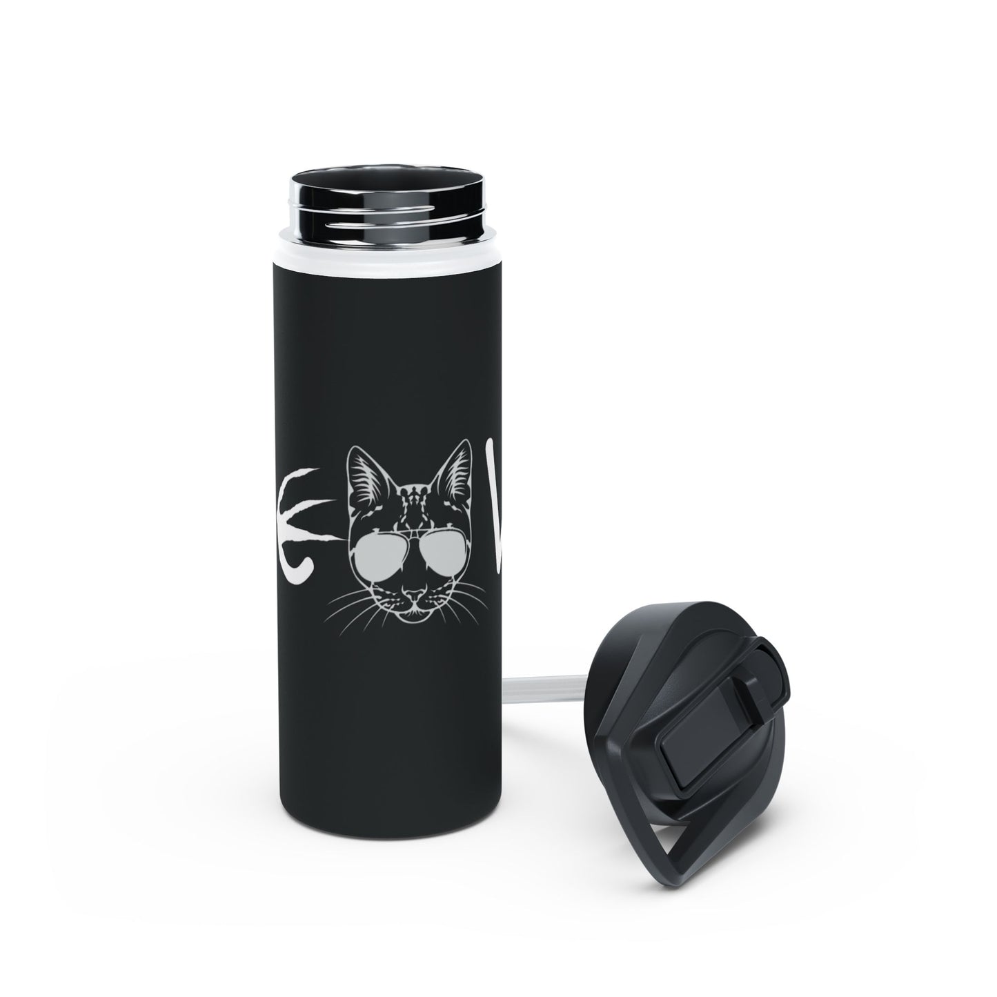 Meow Black Stainless Steel Water Bottle, Cats, Sassy, Fun, Halloween, Election, Gender Neutral, Gift, Exercise, Run, Workout, Eco BPA-free