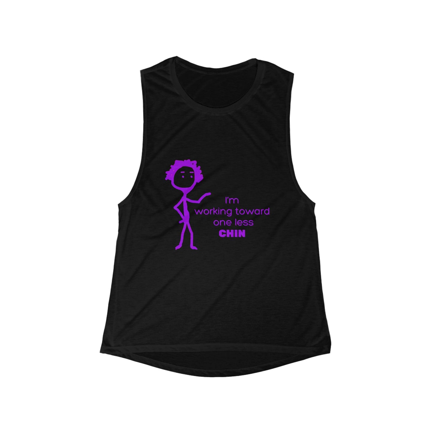 Im Working Toward One Less Chin Women's Flowy Scoop Muscle Tank, funny, exercise, aging, snark, gender neutral, womens tee, gift, sleeveless