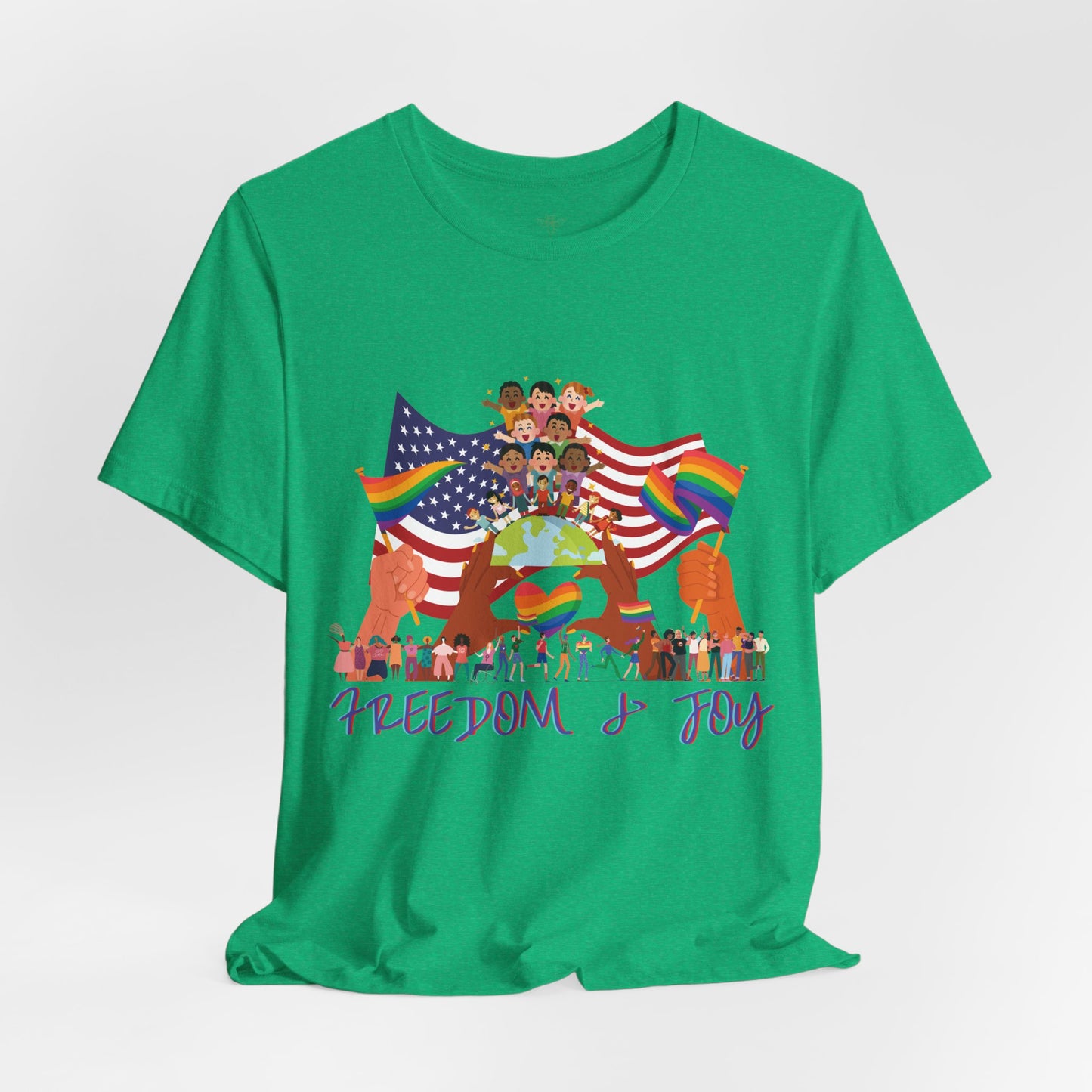 Freedom & Joy Unisex Tee, America, Inclusion, Equality, Love, Pride, Flag, Election, Gift, Comfy, Soft, Casual, Gender Neutral, Short Sleeve