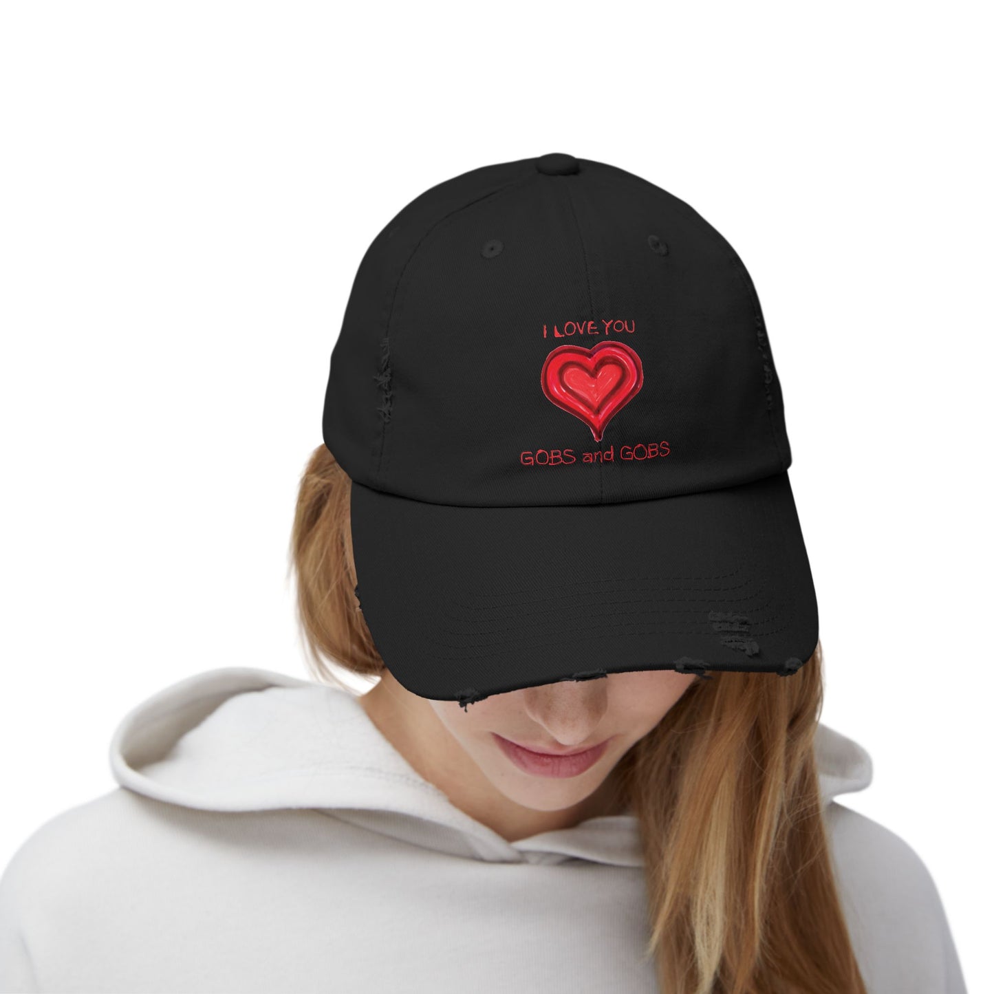 I Love You Gobs and Gobs Distressed Cap Hearts Gift Valentines Women Men Teens