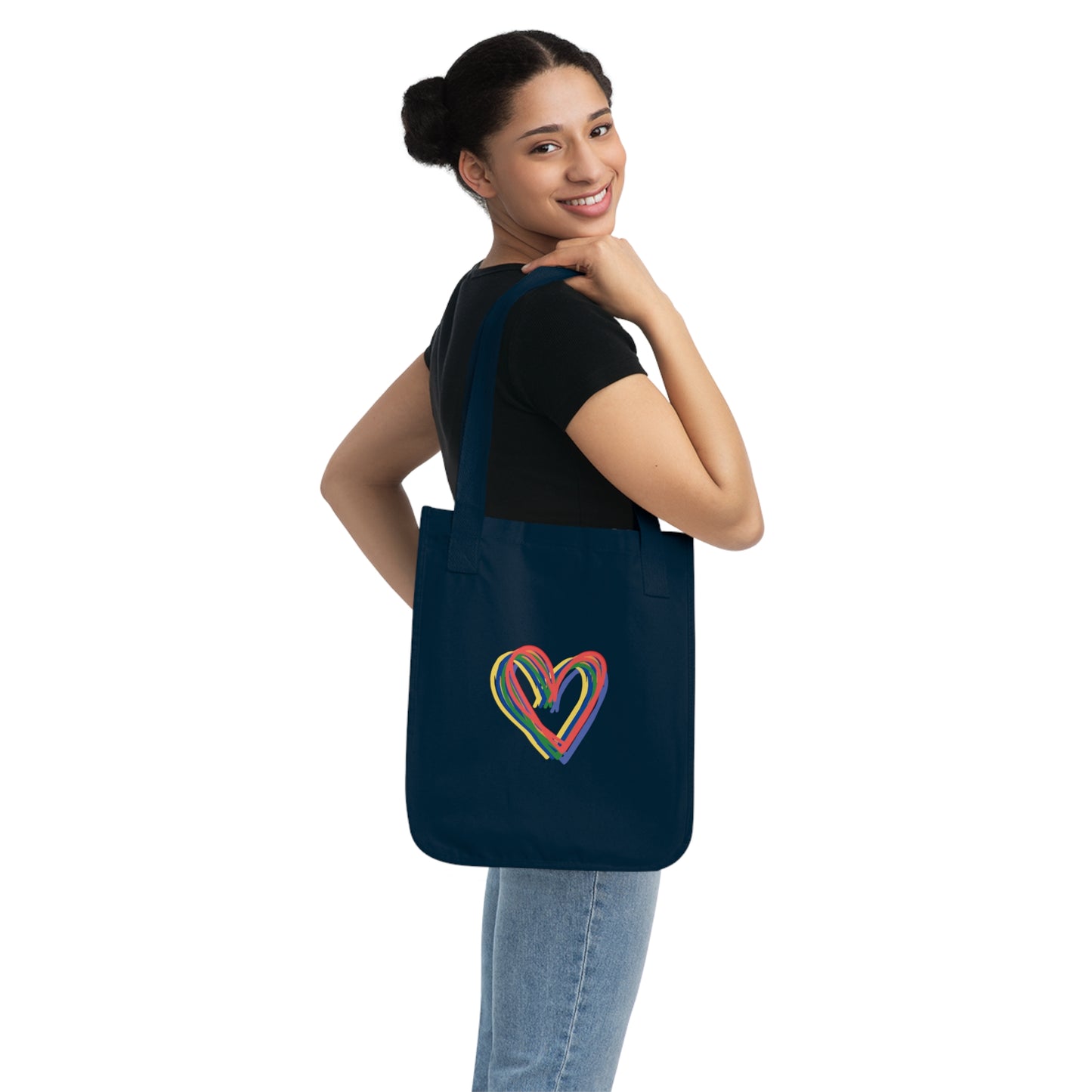 Rainbow Hearts Organic Canvas Tote Bag, Hearts, Gender Neutral, Pride, Women, Men, Kids, Gift, Groceries, Shopping, Books, Eco, Valentines