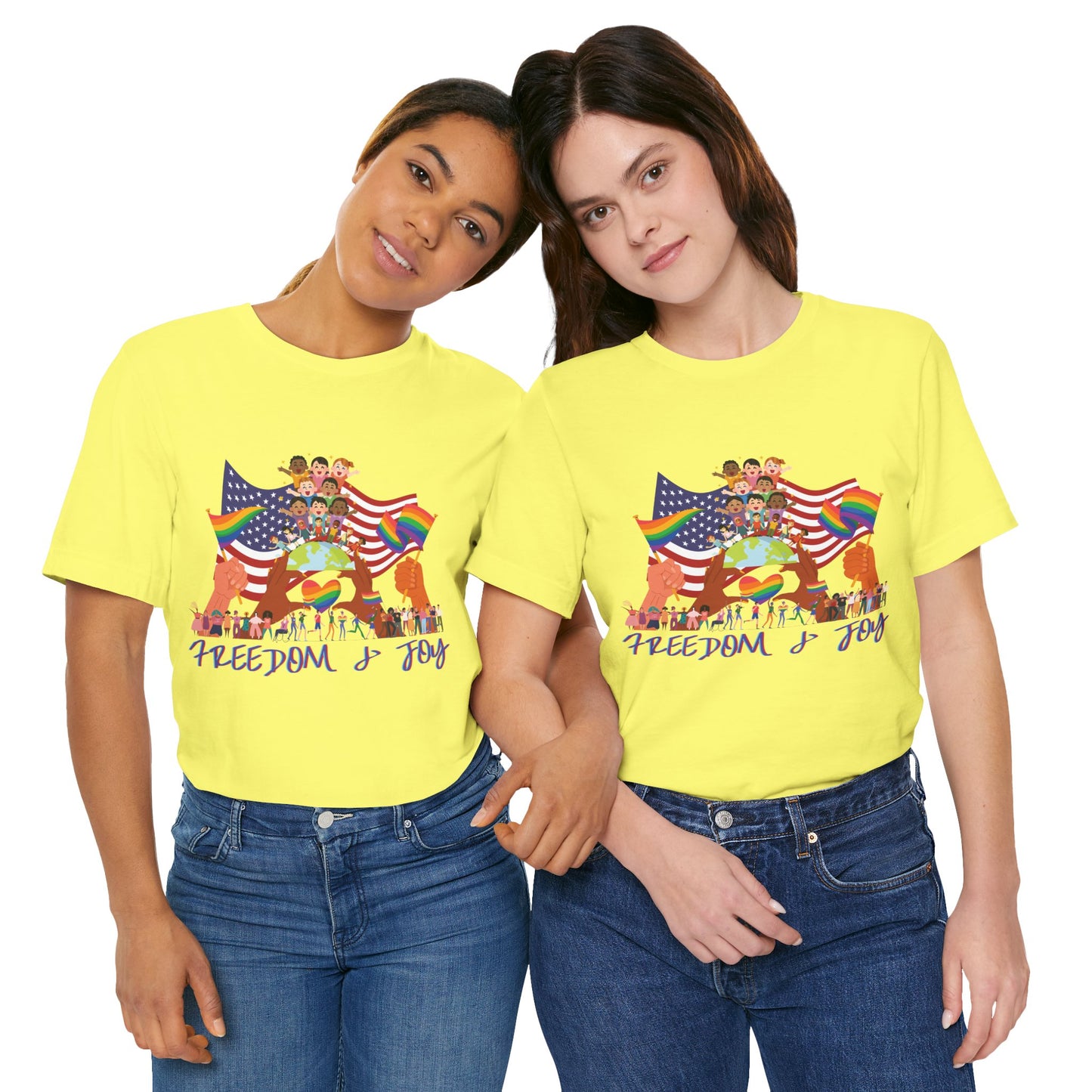 Freedom & Joy Unisex Tee, America, Inclusion, Equality, Love, Pride, Flag, Election, Gift, Comfy, Soft, Casual, Gender Neutral, Short Sleeve