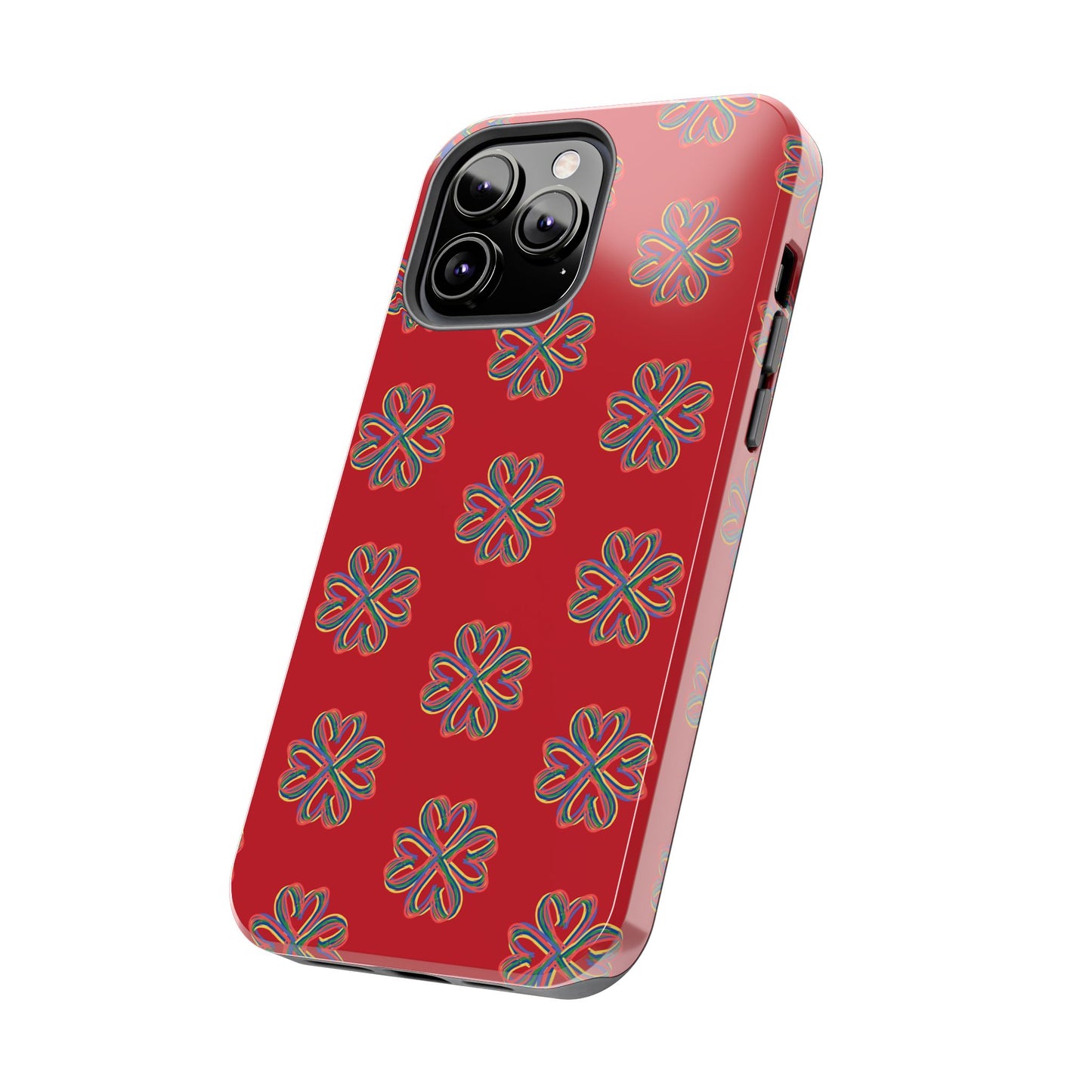 Floral Tough Phone Case, Red Phone Cover, Protective Tech Accessory, Botanical Phone Shell, Gift for Gardeners, Colorful, Wireless Charging