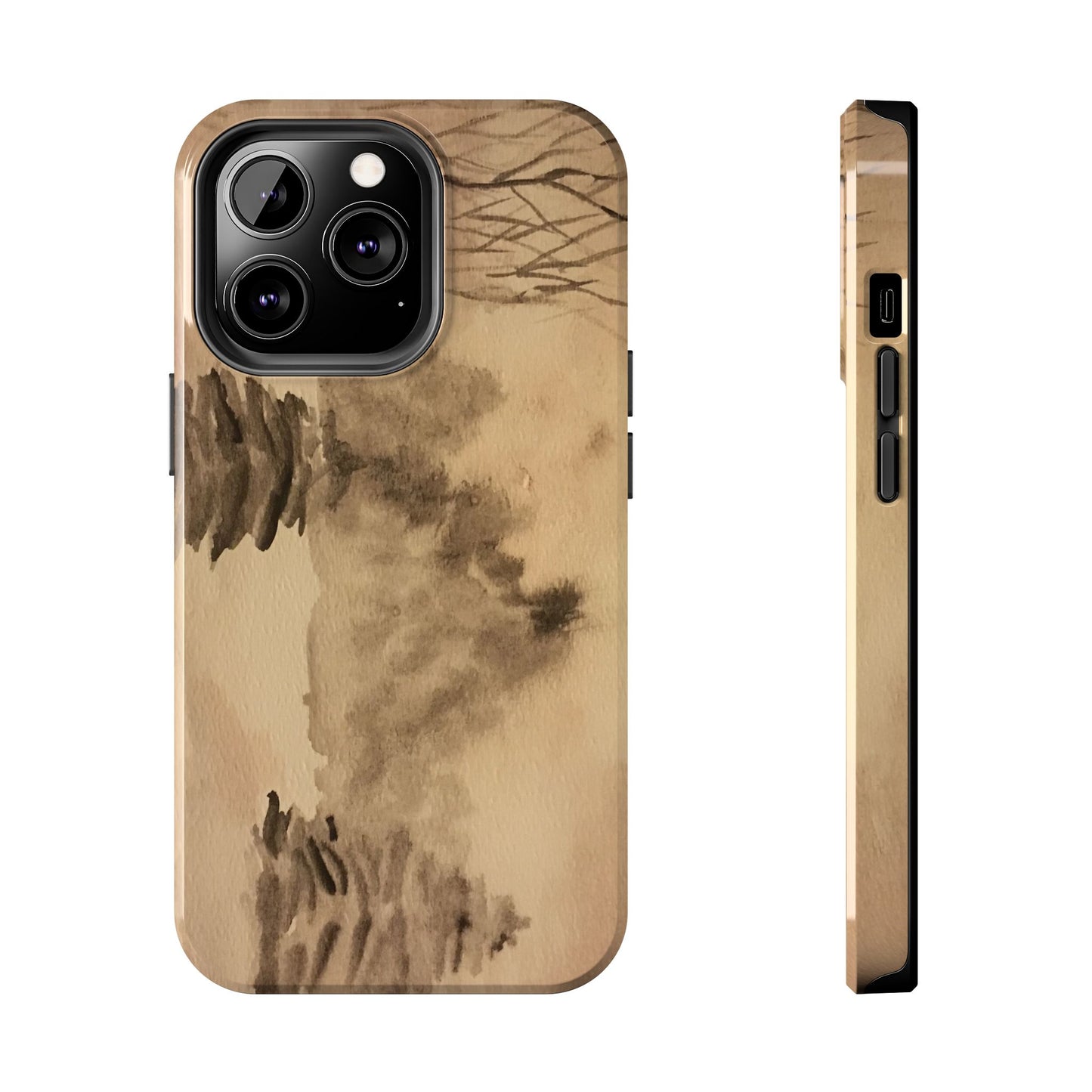 Winter Scene Tough Phone Cases, iPhone & Samsung cases, wireless charging, pine trees, snow, original watercolor artwork, gifts, Christmas
