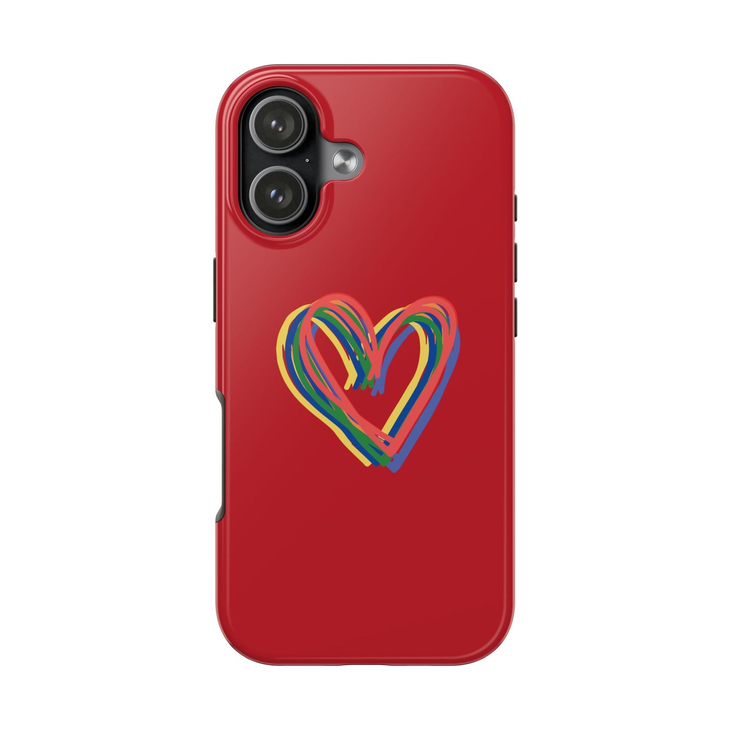 Rainbow Hearts Tough Phone Case, Red Phone Cover, Smartphone Case, Heart Pattern Phone Shell, Phone Hard Case, Colorful, Wireless Charging