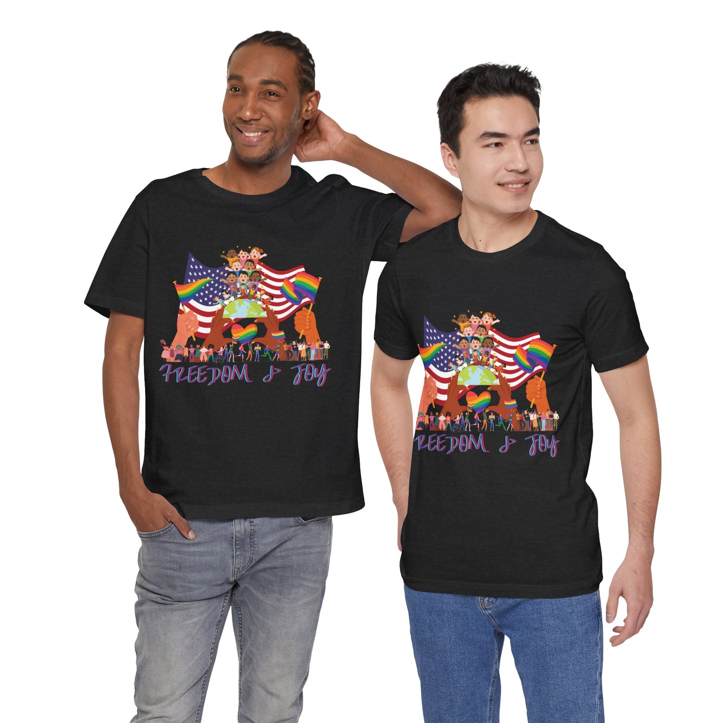 Freedom & Joy Unisex Tee, America, Inclusion, Equality, Love, Pride, Flag, Election, Gift, Comfy, Soft, Casual, Gender Neutral, Short Sleeve