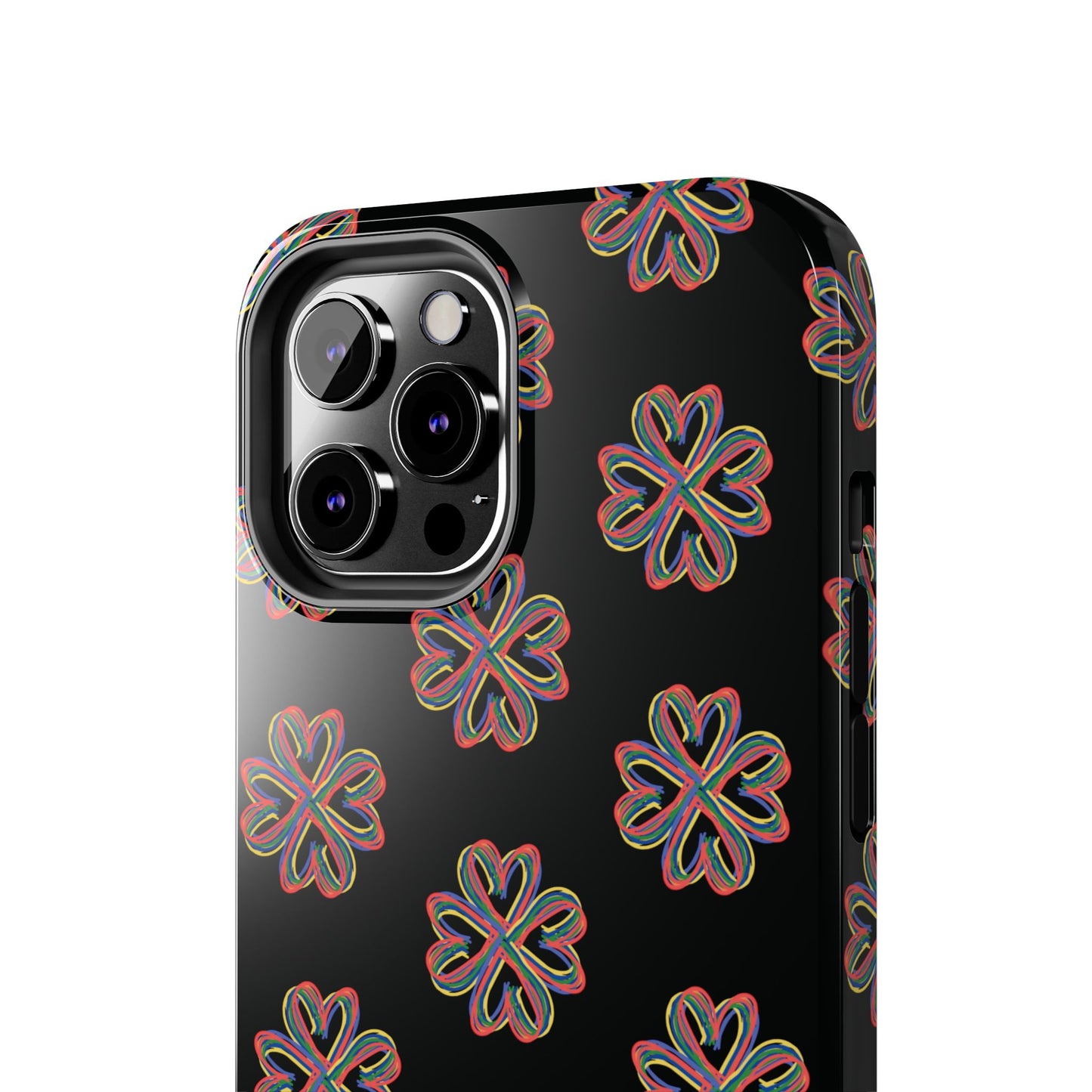 Tough Phone Cases, Floral Phone Cover, Protective Floral Case, Colorful Phone Shell, Black Phone Case, Wireless Charging