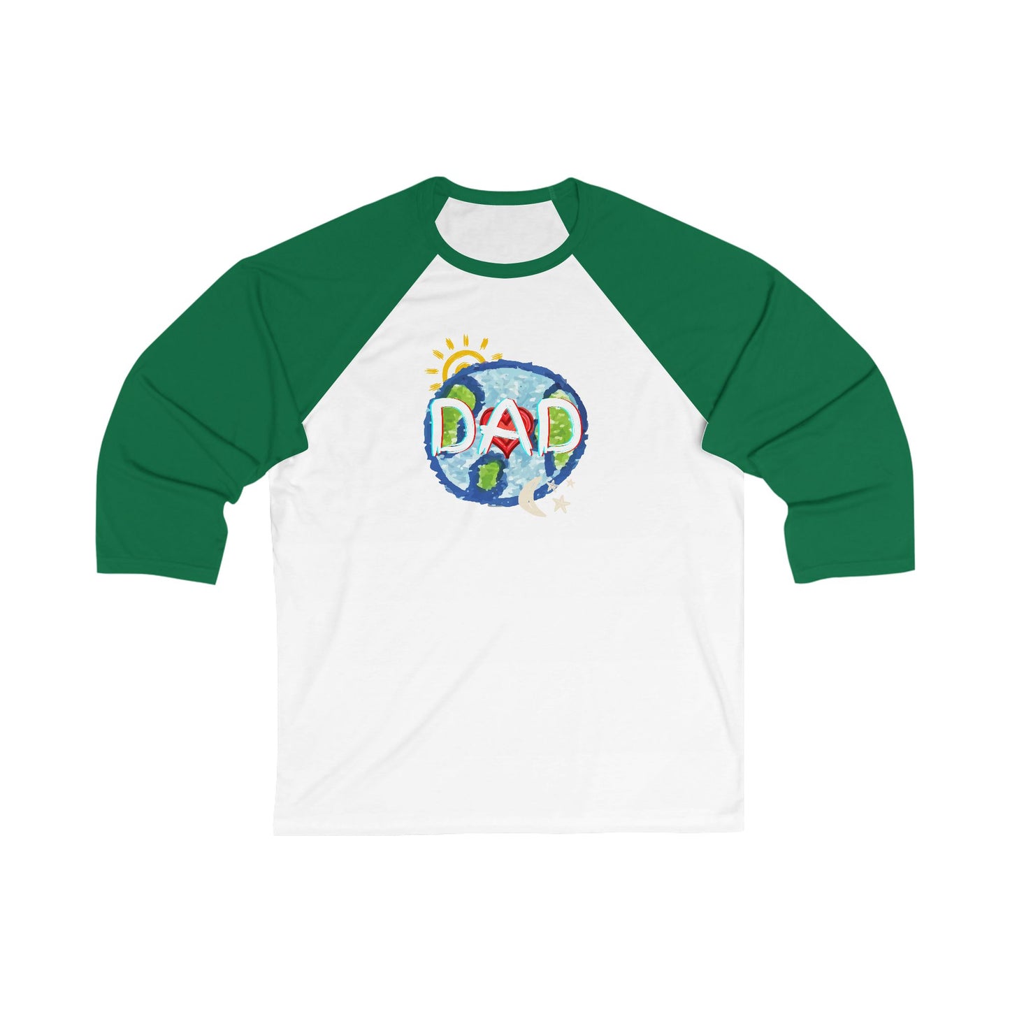 Dad Unisex 3\4 Sleeve Baseball Tee, whole world, sun, moon, stars, family, matching sets, gender neutral, gifts for dad women men friends