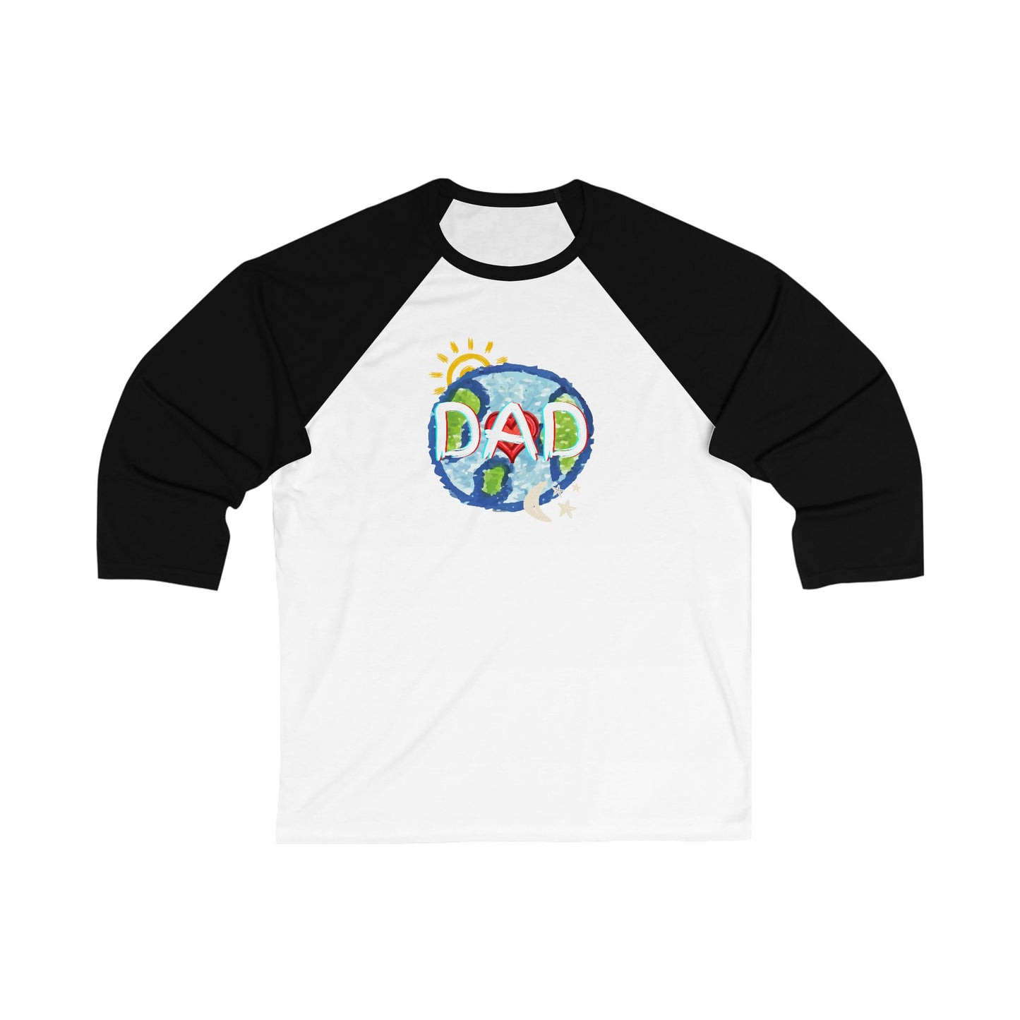 Dad Unisex 3\4 Sleeve Baseball Tee, whole world, sun, moon, stars, family, matching sets, gender neutral, gifts for dad women men friends
