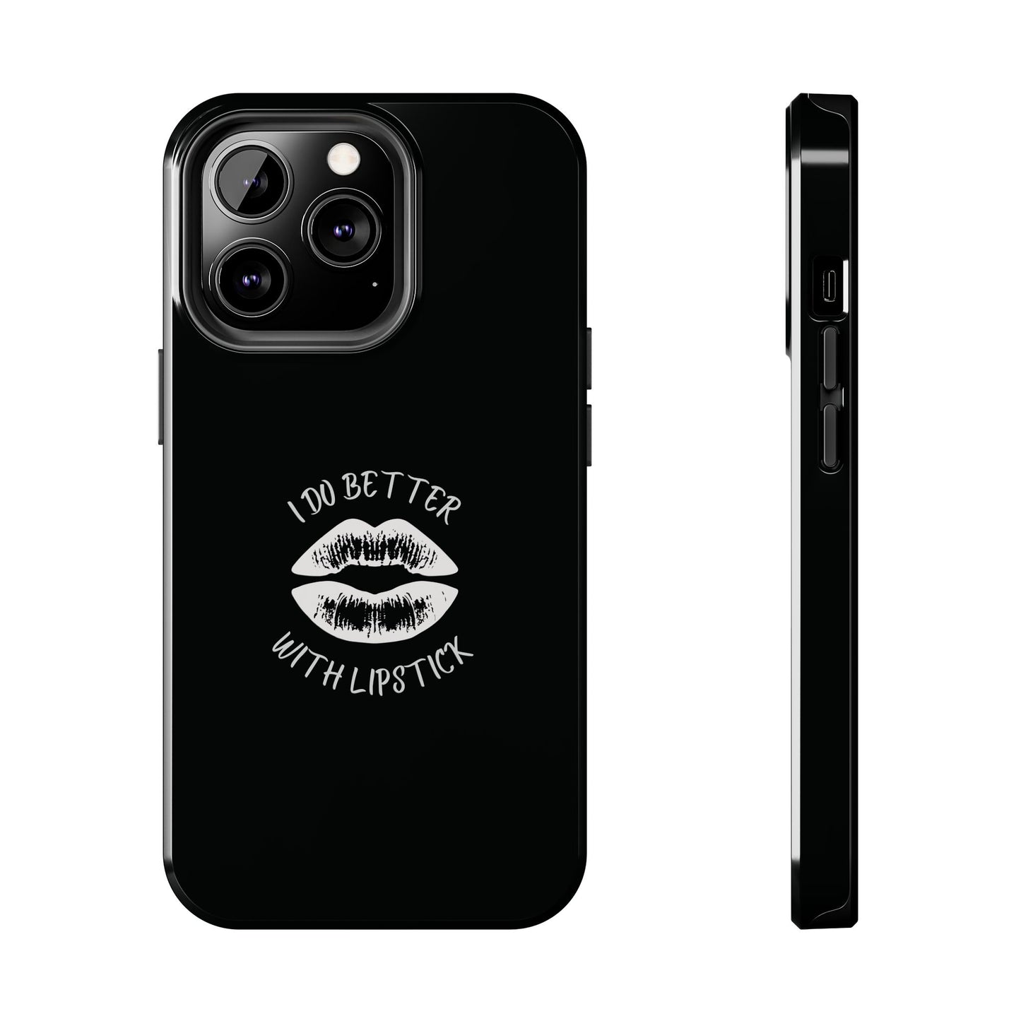 Glamorous Lipstick Tough Phone Cases - Empowered Gifts, Sassy Wireless Charging Cover, Fun Lips Samsung & iPhone Cases, Black Design