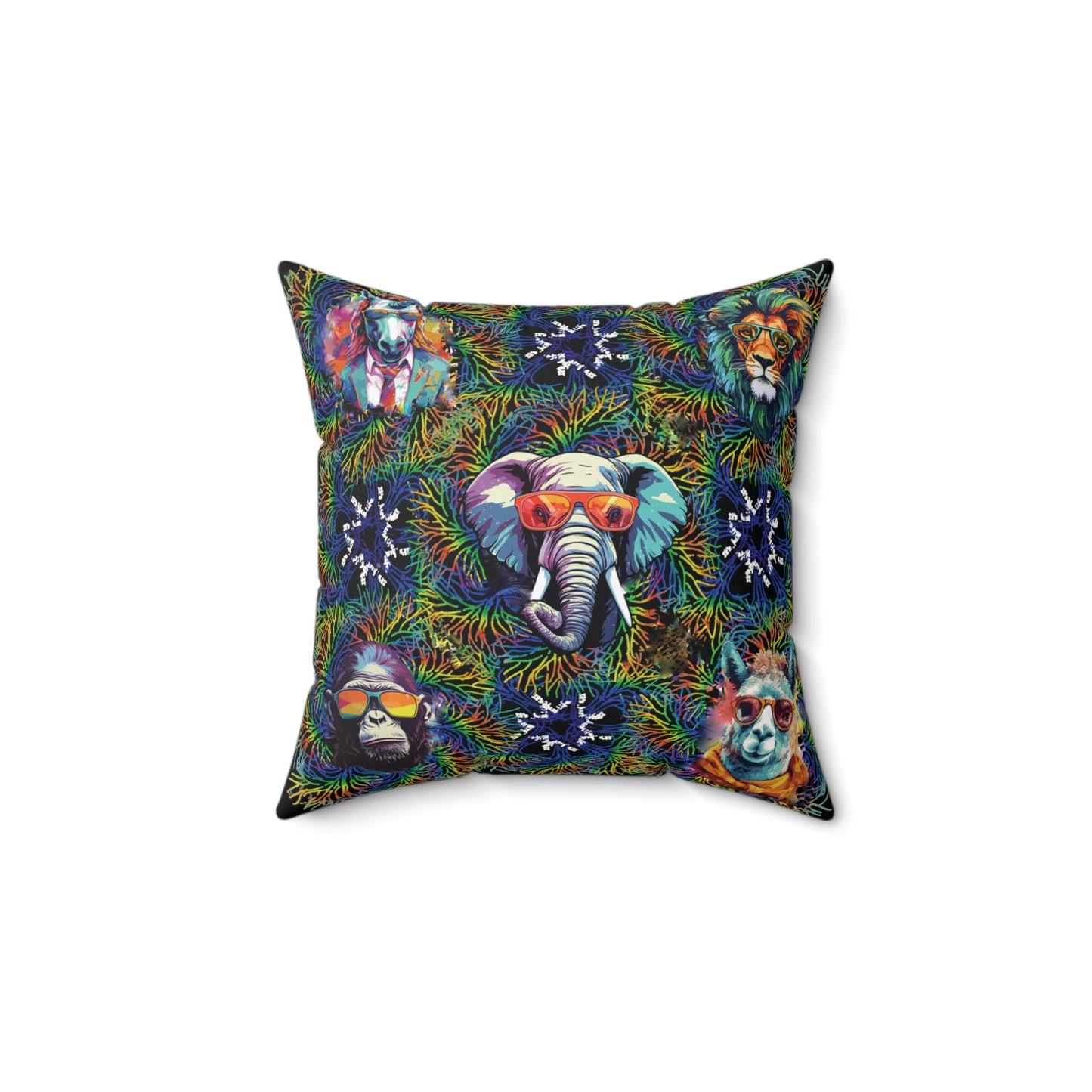 Black Wild & Cool Creatures Spun Polyester Square Pillow, Fun, Animals, Accent, Decor, Dorm, Bed, Throw, Gift Birthday Christmas, 4 Sizes