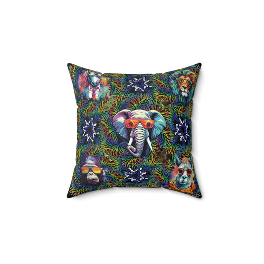 Black Wild & Cool Creatures Spun Polyester Square Pillow, Fun, Animals, Accent, Decor, Dorm, Bed, Throw, Gift Birthday Christmas, 4 Sizes