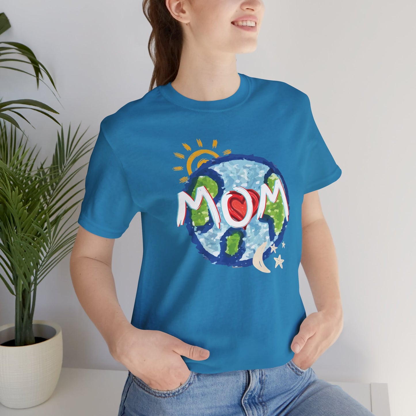 MOM Unisex Tee, Whole World, Sun Moon Stars, Heart, Love, Mothers Day, Gifts for Women, Comfy, Soft, Casual, Gender Neutral, Short Sleeves