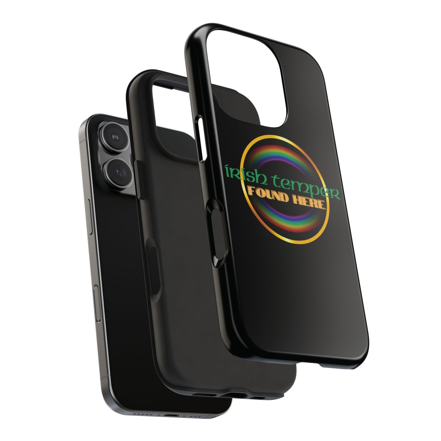 Irish Temper Found Here Black Tough Phone Cases, iPhone & Samsung cases, wireless charging, gifts, St Patricks Day, Birthday, Christmas