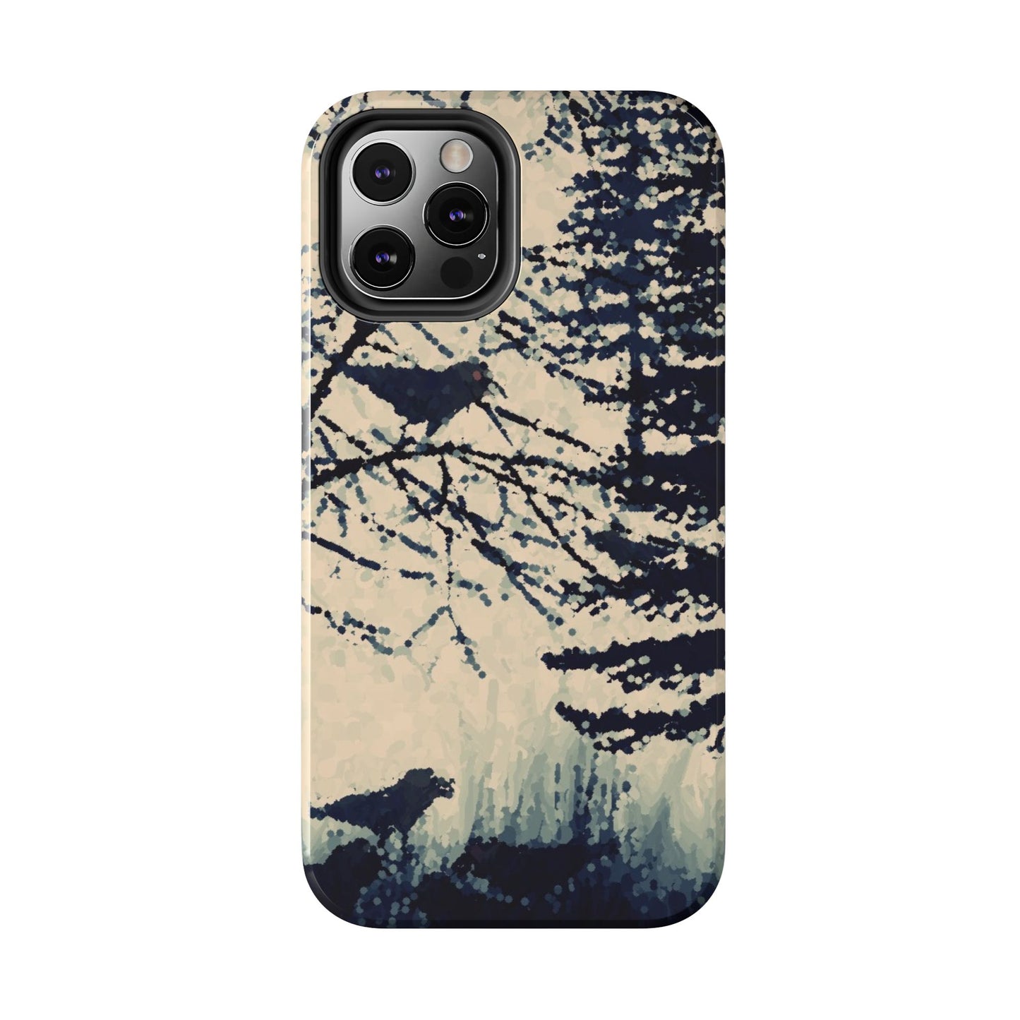 Crows in Forest Tough Phone Cases, iPhone & Samsung cases, wireless charging, crows, trees, birds, original artwork, gifts, Halloween