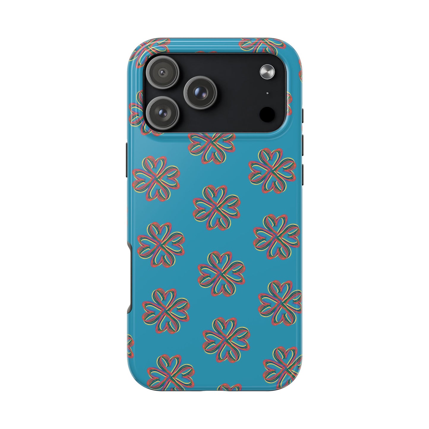 Floral Tough Phone Case, Colorful Turquoise Case, Hard Cover, iPhone Samsung Galaxy Google Pixel, Botanical Print Phone, Wireless Charging