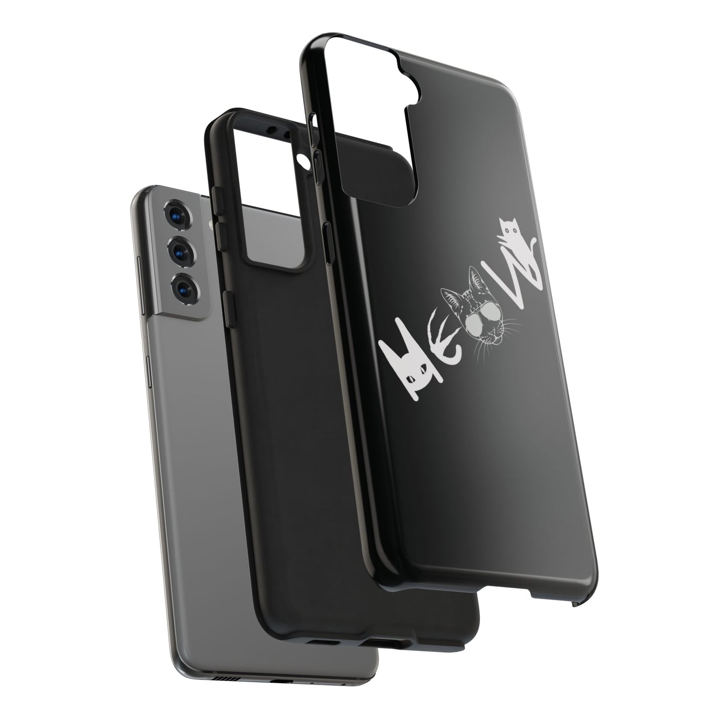 Meow Tough Phone Cases, iPhone & Samsung cases, wireless charging, cats, sassy, kitty, gender neutral, gifts, Halloween, birthday, Christmas