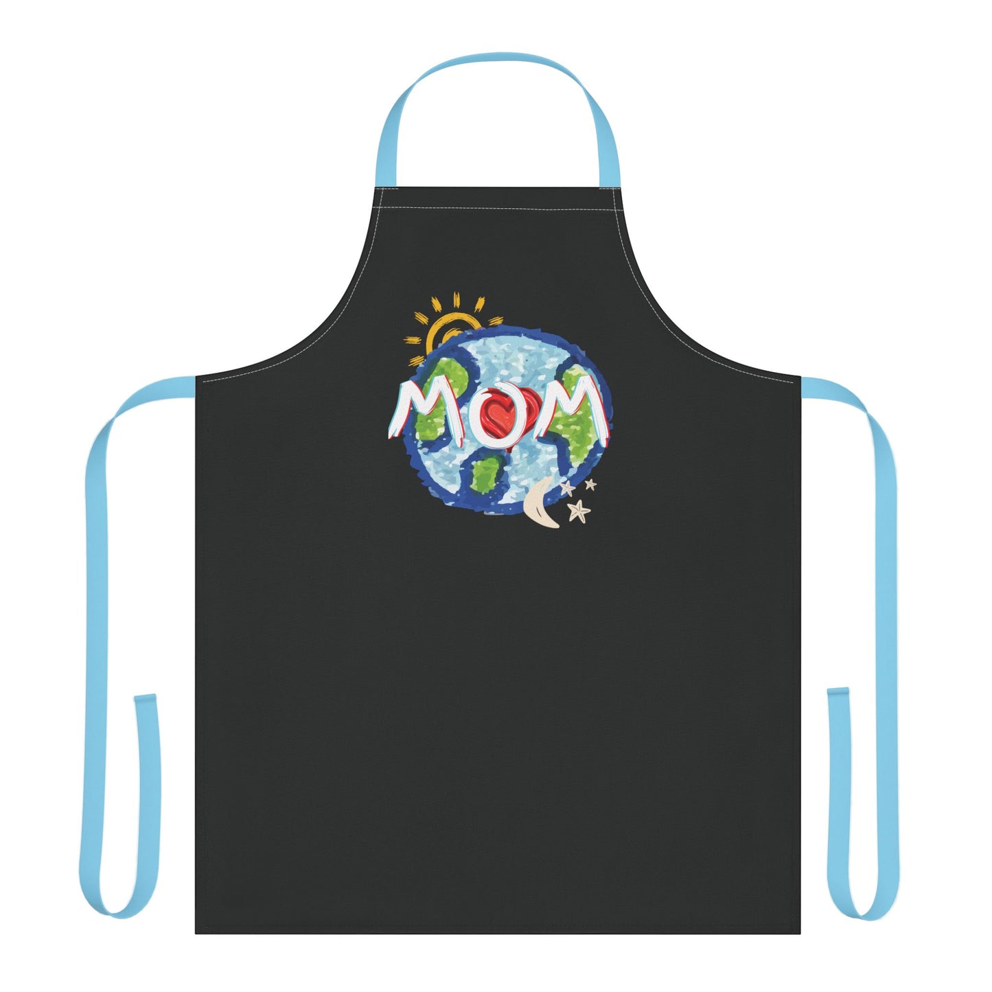 Apron, MOM Chefs Whole World Sun Moon Stars Heart Love Mothers Day Gifts for Women Grilling Cooking BBQ Kitchen