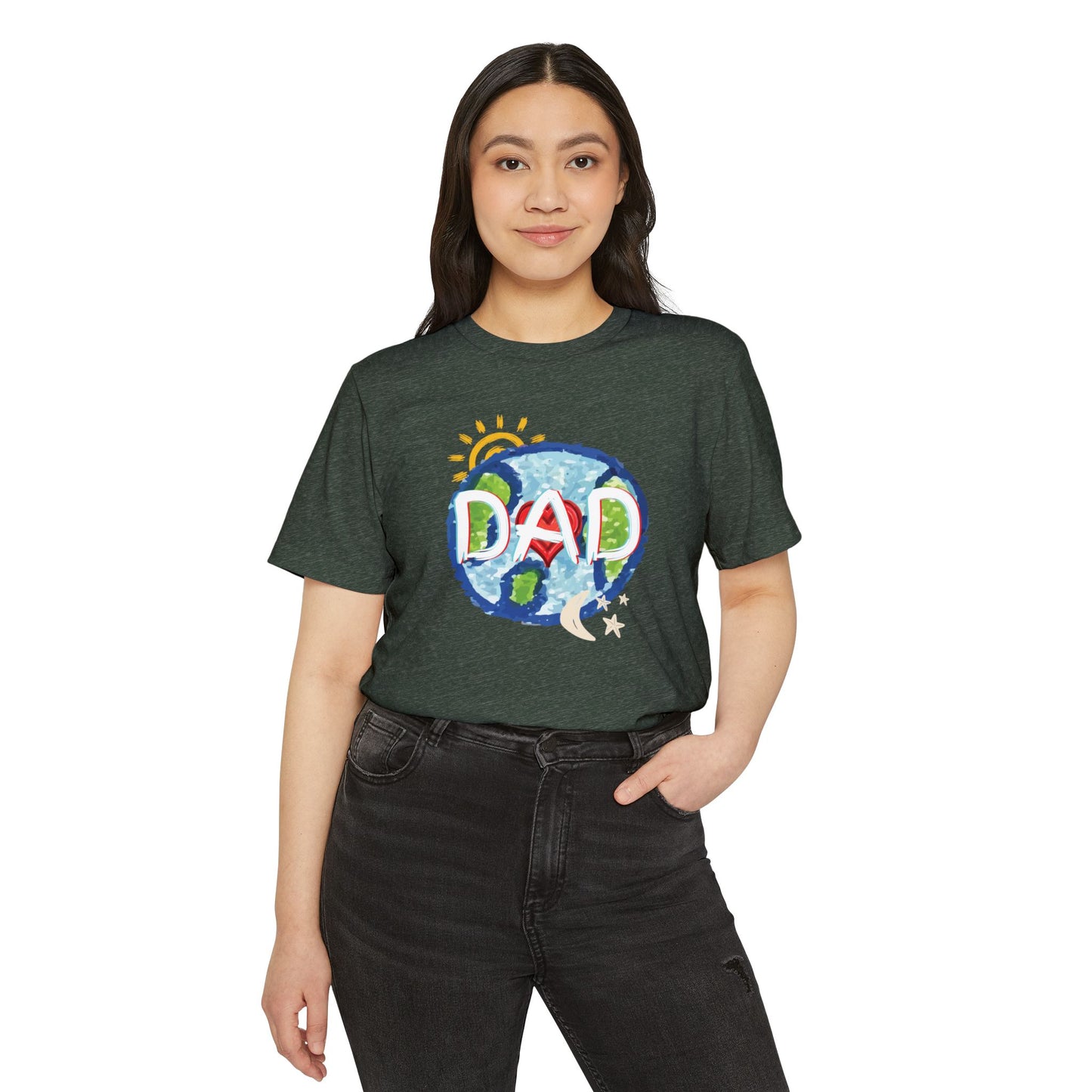 Dad Whole World Sun Moon Stars Heart Unisex Recycled Organic T-Shirt, Father's Day Gift, Family Matching Outfit, Eco-Friendly Tee, Unique