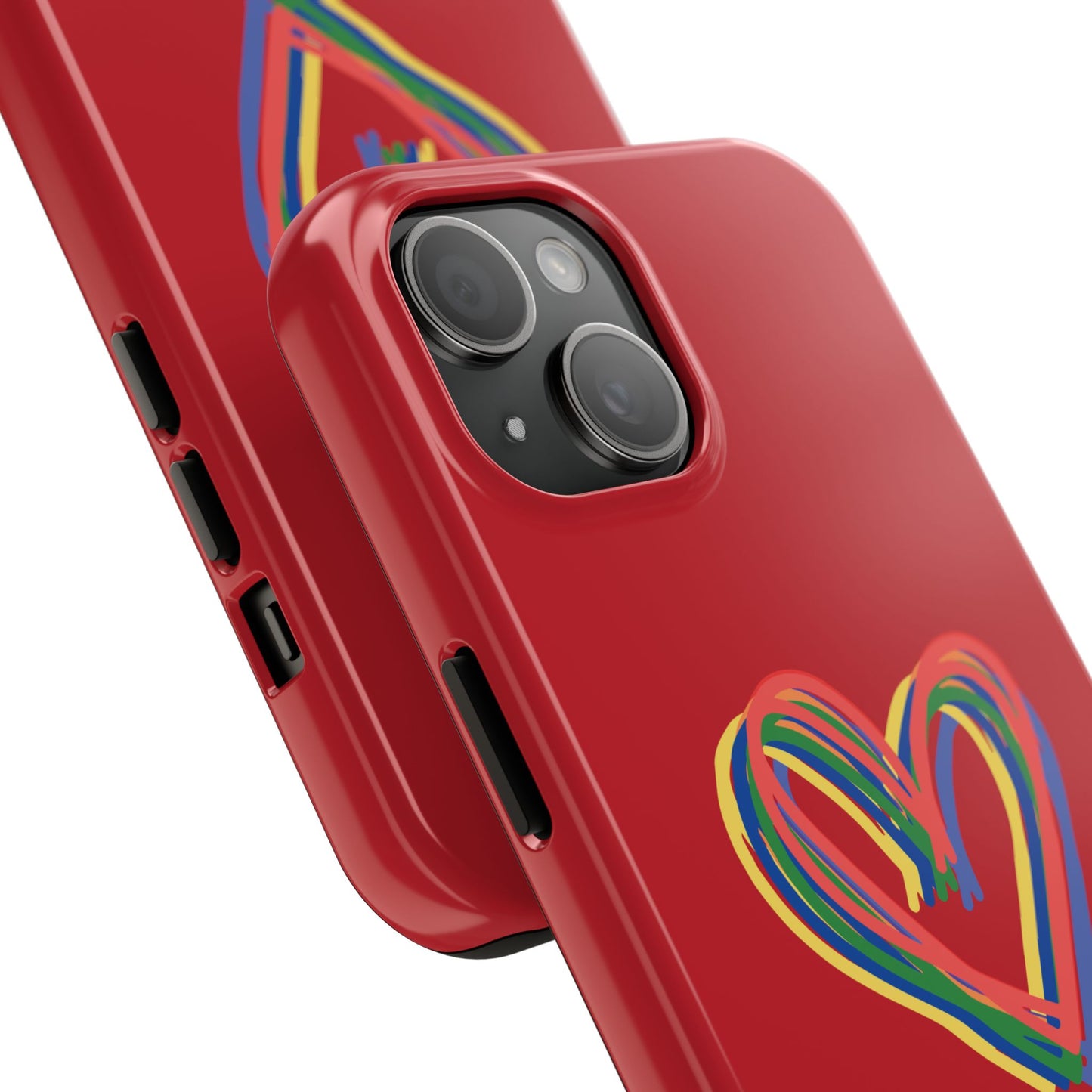 Rainbow Hearts Tough Phone Case, Red Phone Cover, Smartphone Case, Heart Pattern Phone Shell, Phone Hard Case, Colorful, Wireless Charging
