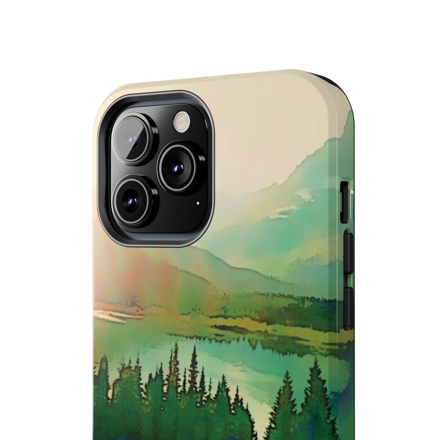 Mountain Lake Tough Phone Cases, iPhone & Samsung cases, wireless charging, trees, nature, colorful, original artwork, gifts, Christmas
