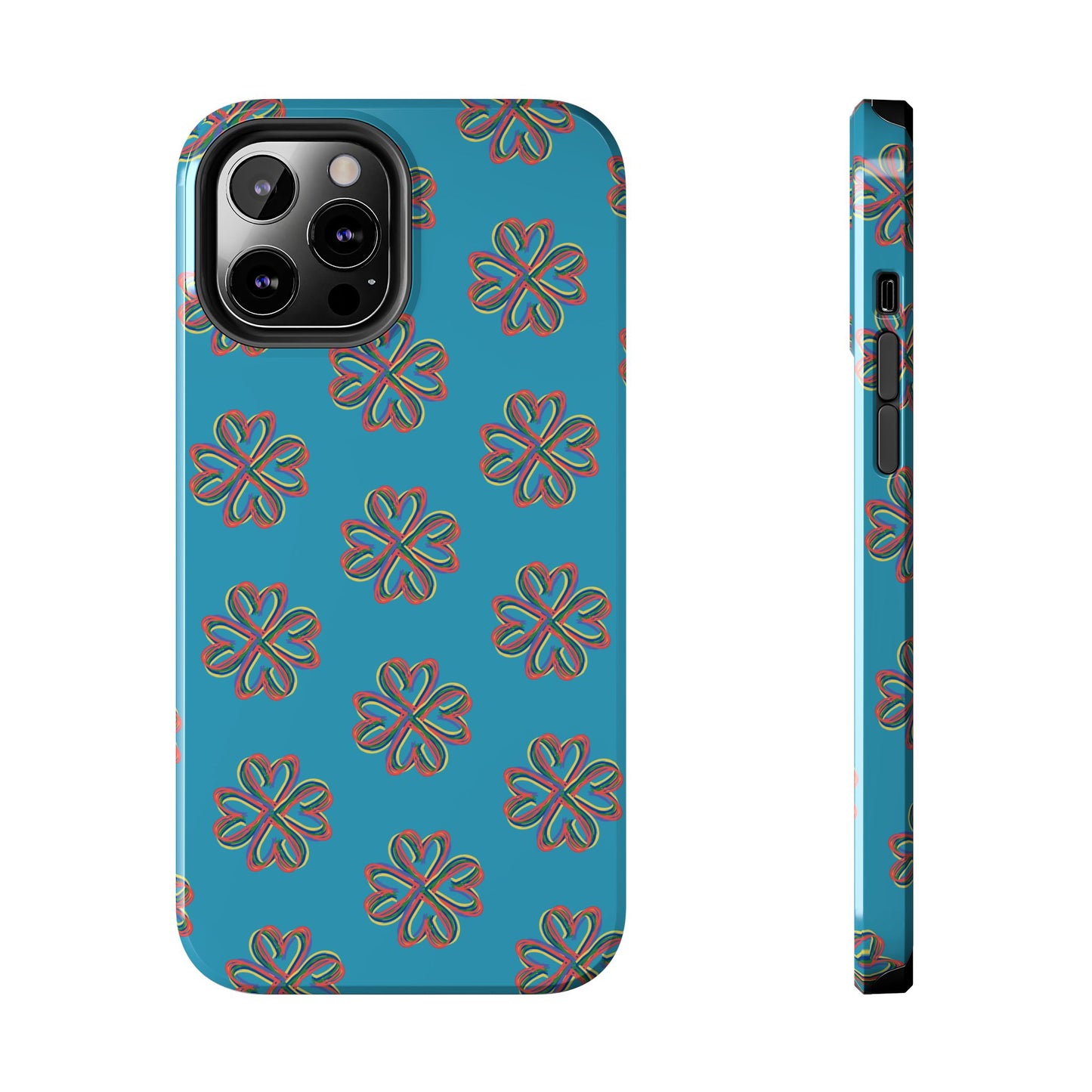 Floral Tough Phone Case, Colorful Turquoise Case, Hard Cover, iPhone Samsung Galaxy Google Pixel, Botanical Print Phone, Wireless Charging