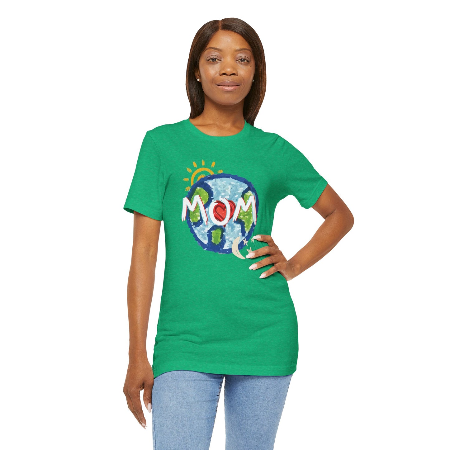 MOM Unisex Tee, Whole World, Sun Moon Stars, Heart, Love, Mothers Day, Gifts for Women, Comfy, Soft, Casual, Gender Neutral, Short Sleeves