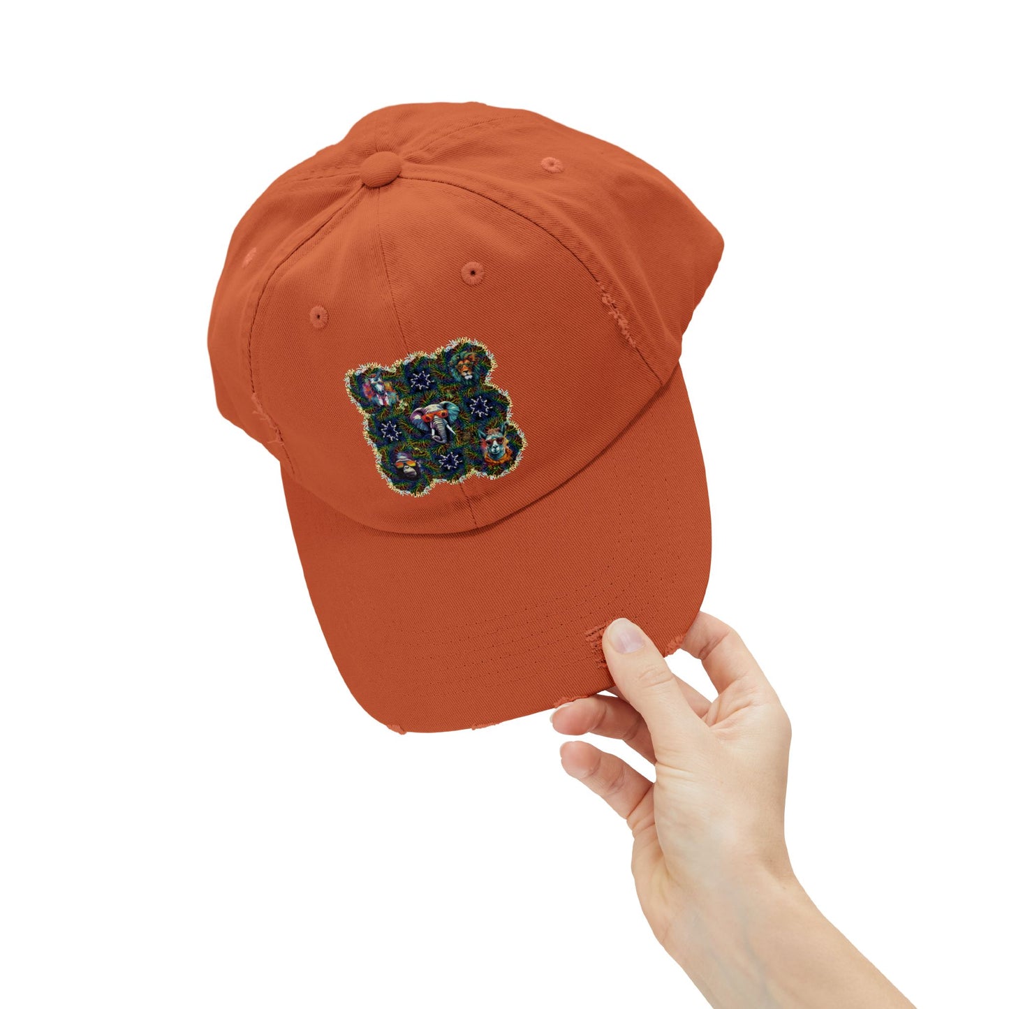 Wild & Cool Creatures Unisex Distressed Cap, Graphic Art, Animals, Gift, Hats, Cotton Twill, Adjustable, Gifts for Women Men Friends Teens