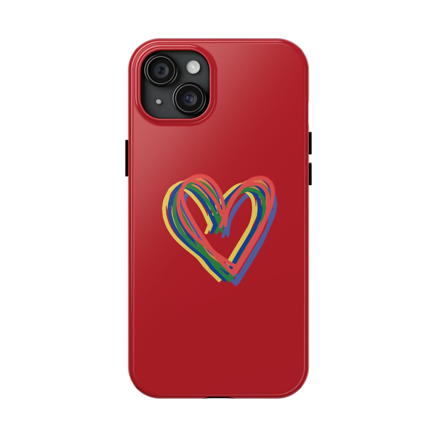 Rainbow Hearts Tough Phone Case, Red Phone Cover, Smartphone Case, Heart Pattern Phone Shell, Phone Hard Case, Colorful, Wireless Charging