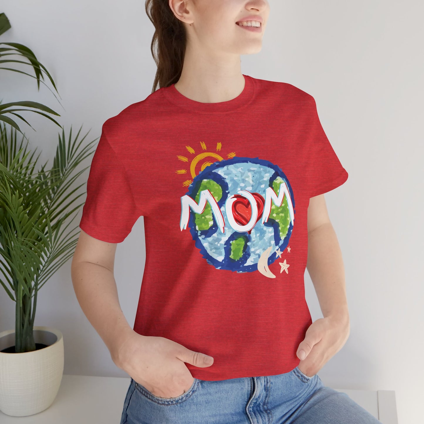 MOM Unisex Tee, Whole World, Sun Moon Stars, Heart, Love, Mothers Day, Gifts for Women, Comfy, Soft, Casual, Gender Neutral, Short Sleeves
